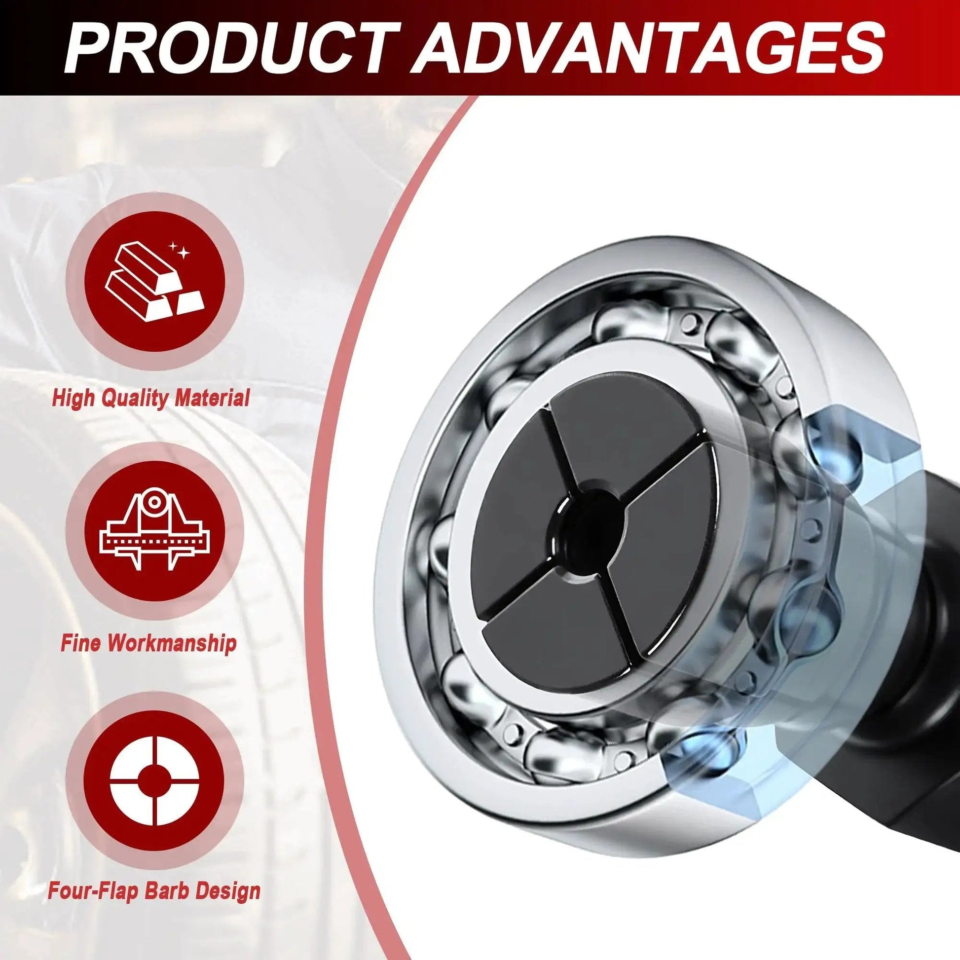 Close-up of 12 Piece Blind Hole Bearing Puller Kit showing inner bearing remover tool with design features