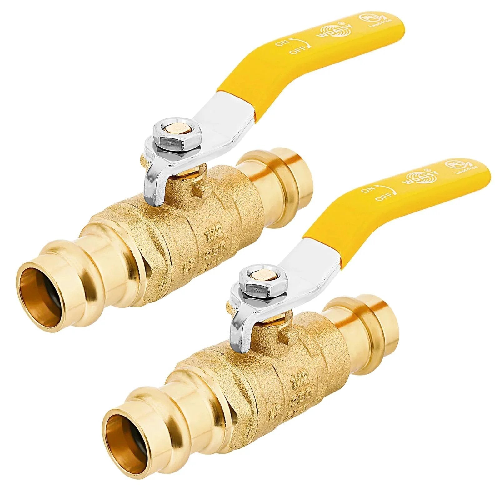 Ultra Durable Upgraded Half Inch Press Ball Valve 2 Pack for copper tubing, lead free brass with extended stem and EPDM O rings