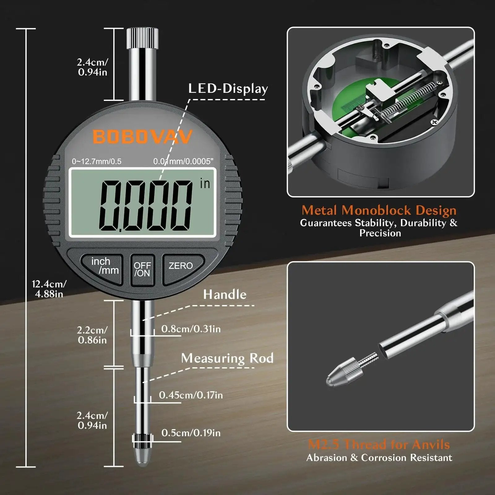 Digital Dial Bore Gauge Set 0.7 to 6 Inch Range with 150mm Depth featuring digital display and components