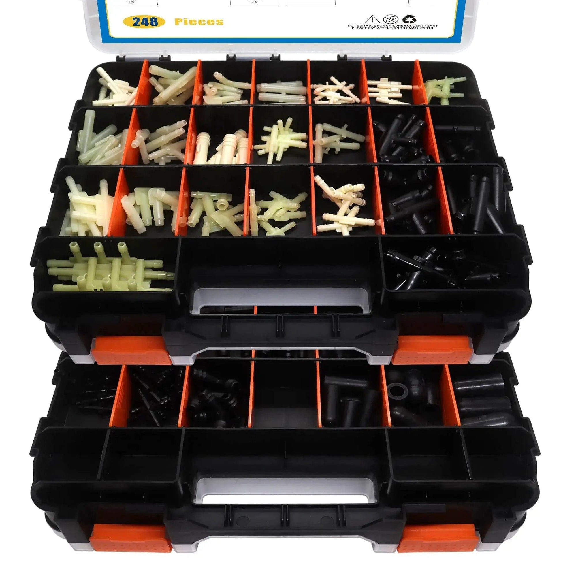 Ultimate Garage Must Have 248 Piece Automotive Vacuum Tubing Connector And Cap Assortment Kit with double-sided organizer