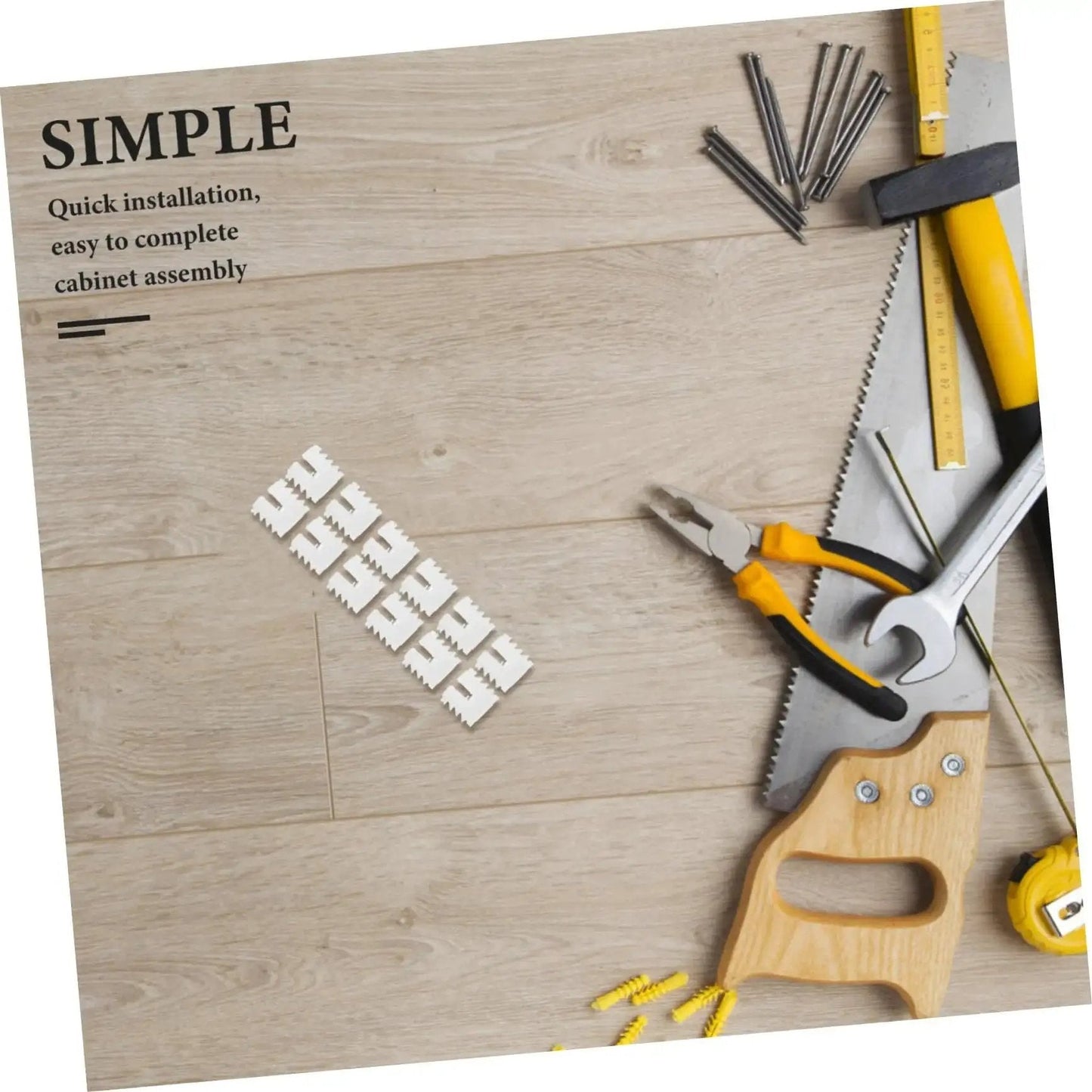 Tools and 200 Piece Heavy Duty Hinge Dowels Set For Stable Cabinet Doors And Bathroom Furniture Quick Install Nylon Dowels on wooden surface