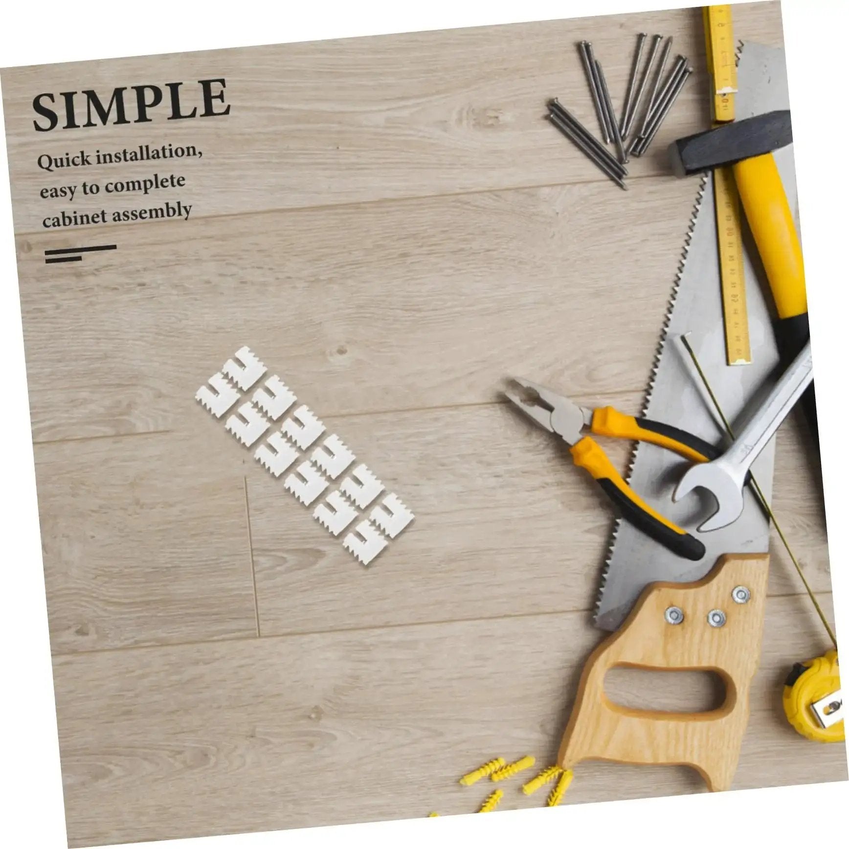 Tools and 200 Piece Heavy Duty Hinge Dowels Set For Stable Cabinet Doors And Bathroom Furniture Quick Install Nylon Dowels on wooden surface