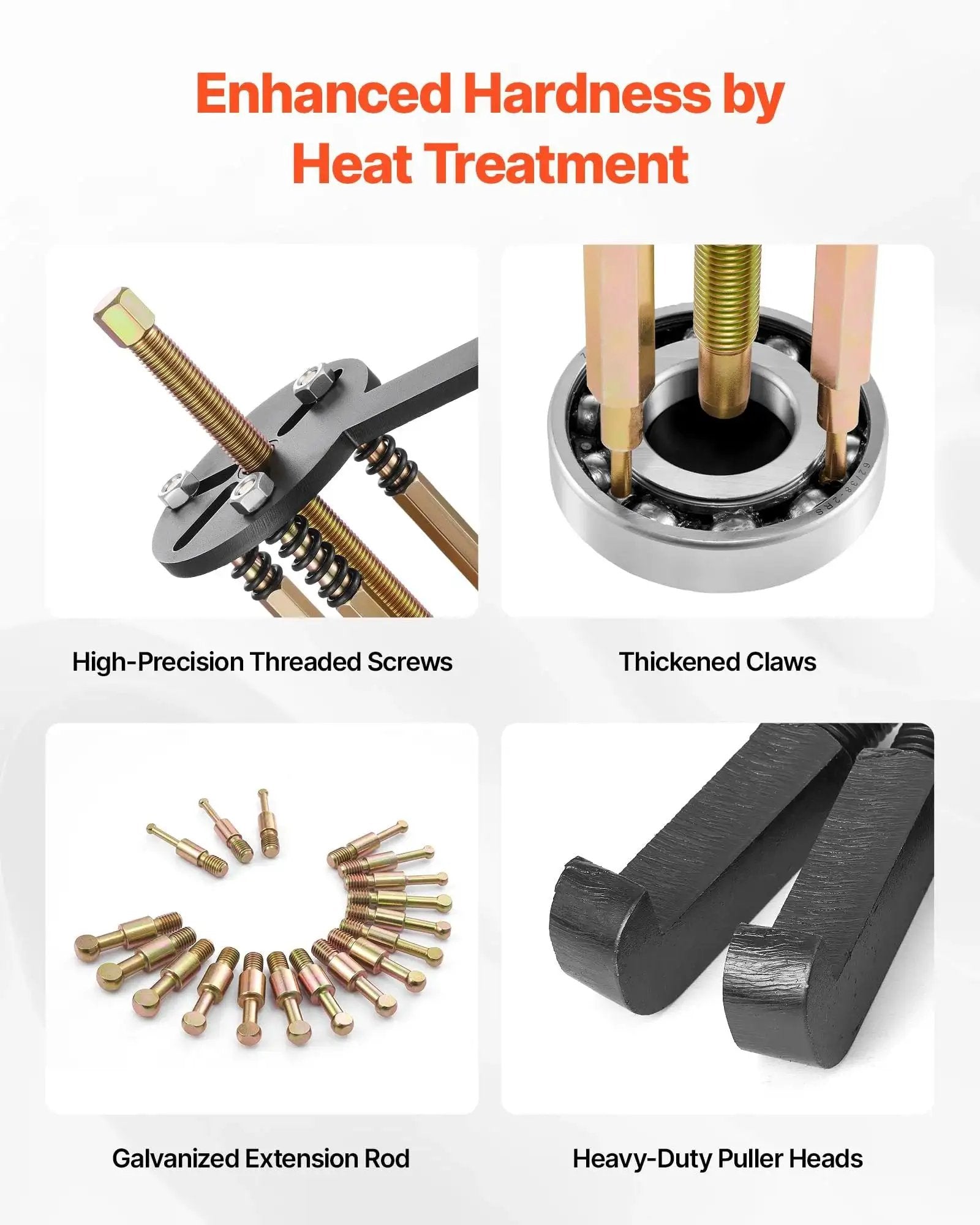 Image of 36 Piece Bearing Puller Set With 3 Jaw Hook Pullers showcasing threaded screws, claws, extension rods, and puller heads