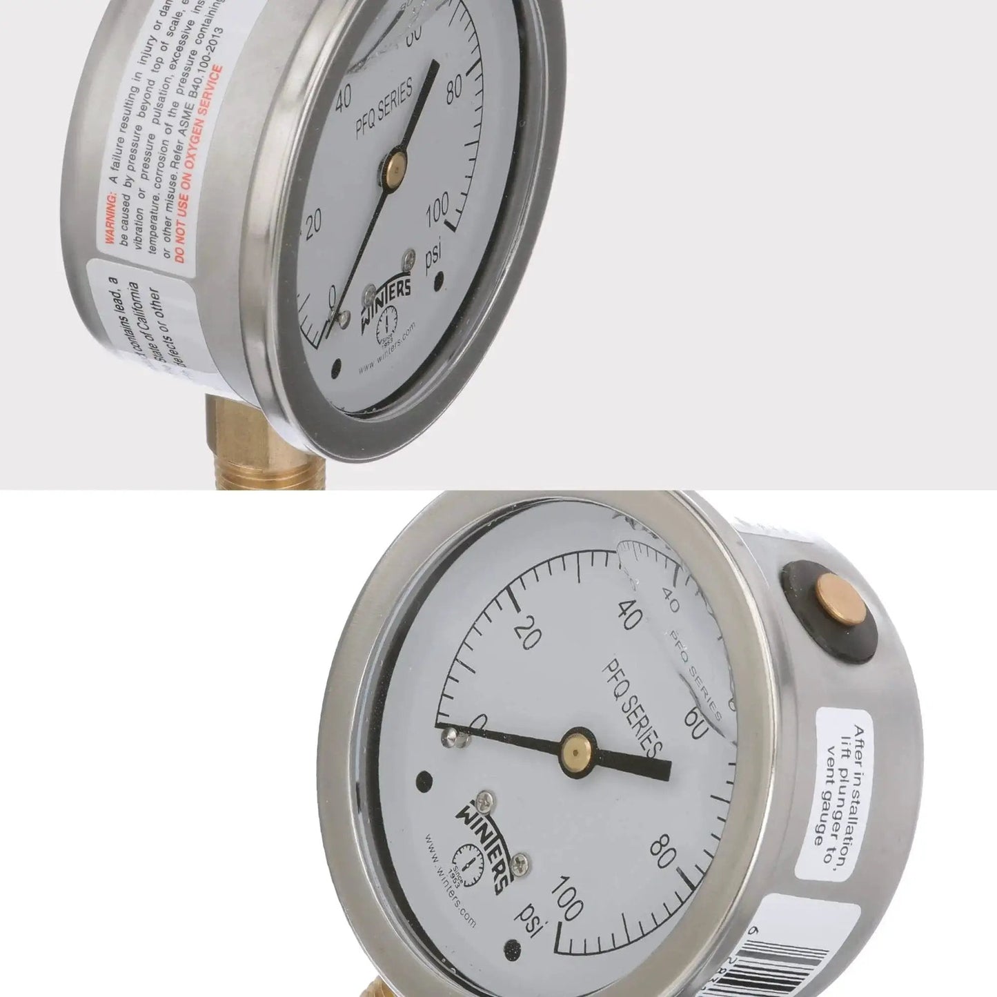 Industrial Grade Two And One Half Inch Dial Liquid Filled Pressure Gauge For Pumps And Compressors, Brass Internals, 304 Stainless Steel Case
