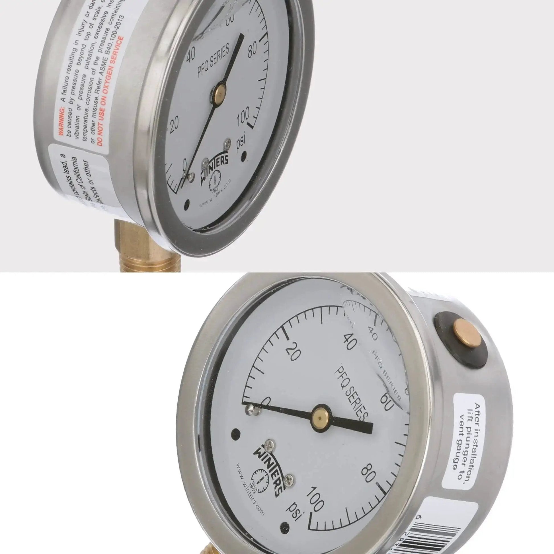 Industrial Grade Two And One Half Inch Dial Liquid Filled Pressure Gauge For Pumps And Compressors, Brass Internals, 304 Stainless Steel Case