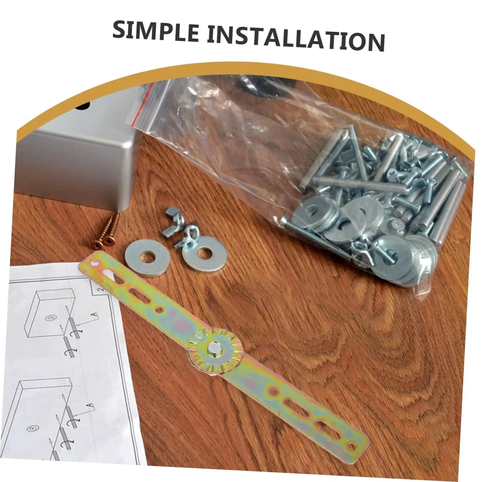 Adjustable Angle Hinge For Bed Sofa And Cupboard By Alipis Beefy Heavy Duty Auto Reset with screws and installation guide on table
