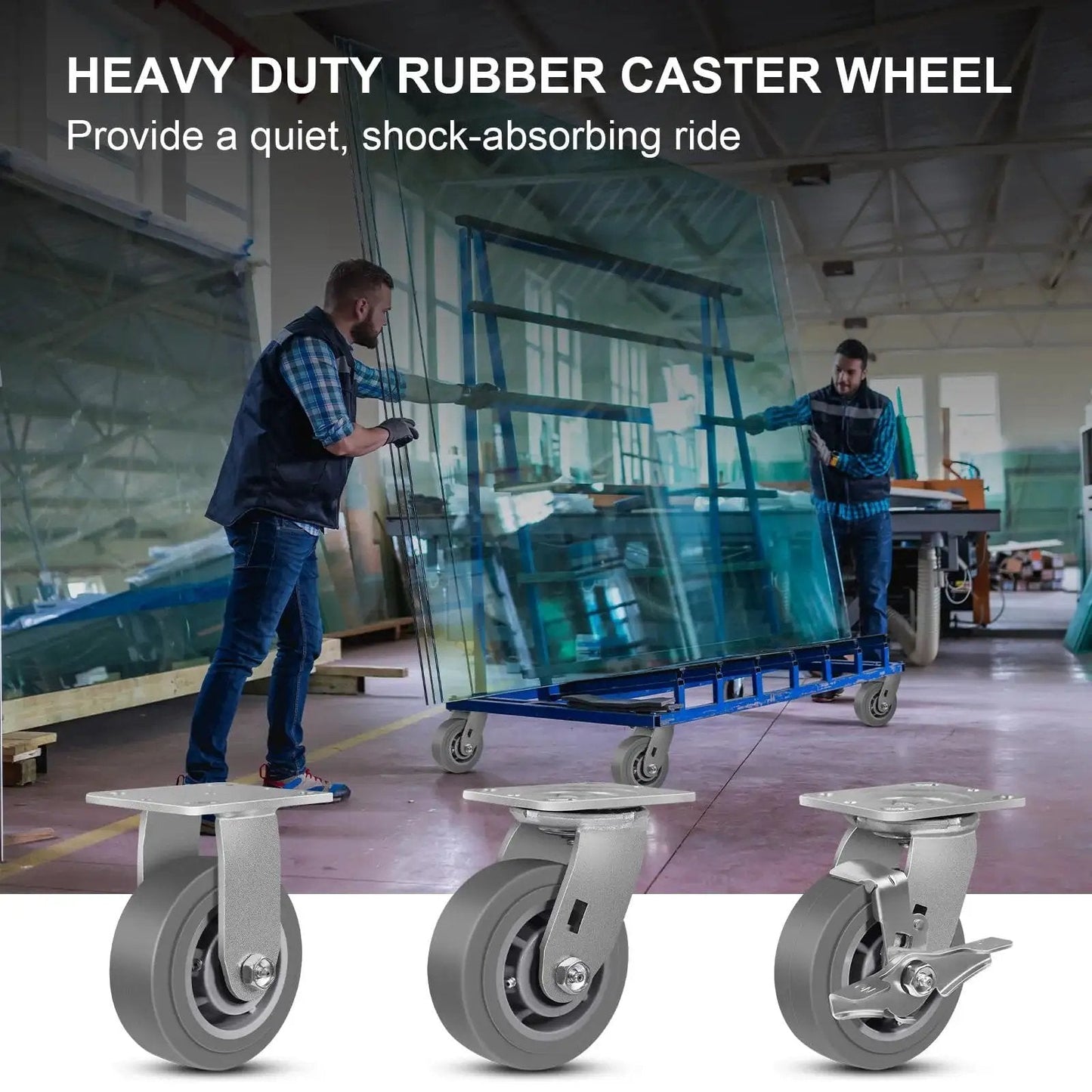 5 Inch Heavy Duty Swivel Caster Wheels Set Of 4 For Carts Industrial Use With Thermoplastic Rubber Wheels in warehouse setting