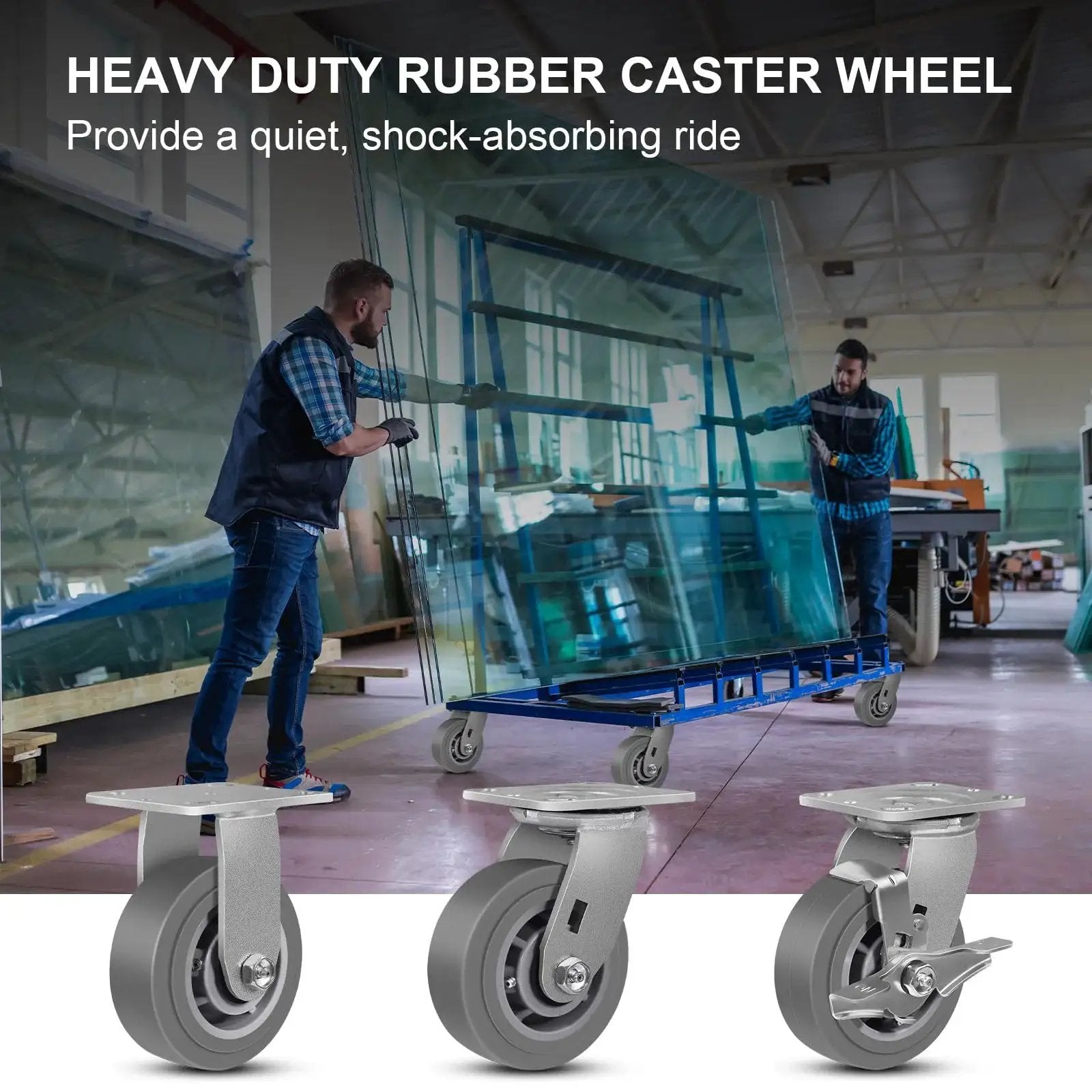 5 Inch Heavy Duty Swivel Caster Wheels Set Of 4 For Carts Industrial Use With Thermoplastic Rubber Wheels in warehouse setting