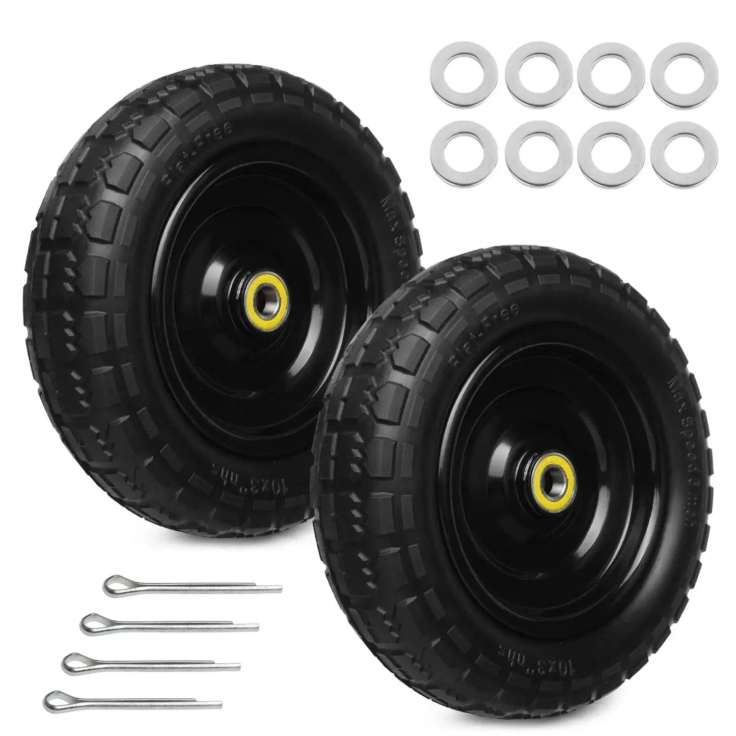 13 Inch Flat Free Tire Set 4.00-6 With Puncture Resistant Polyurethane Foam And 5/8 Inch Bearings 2.17 Inch Offset Hub for carts