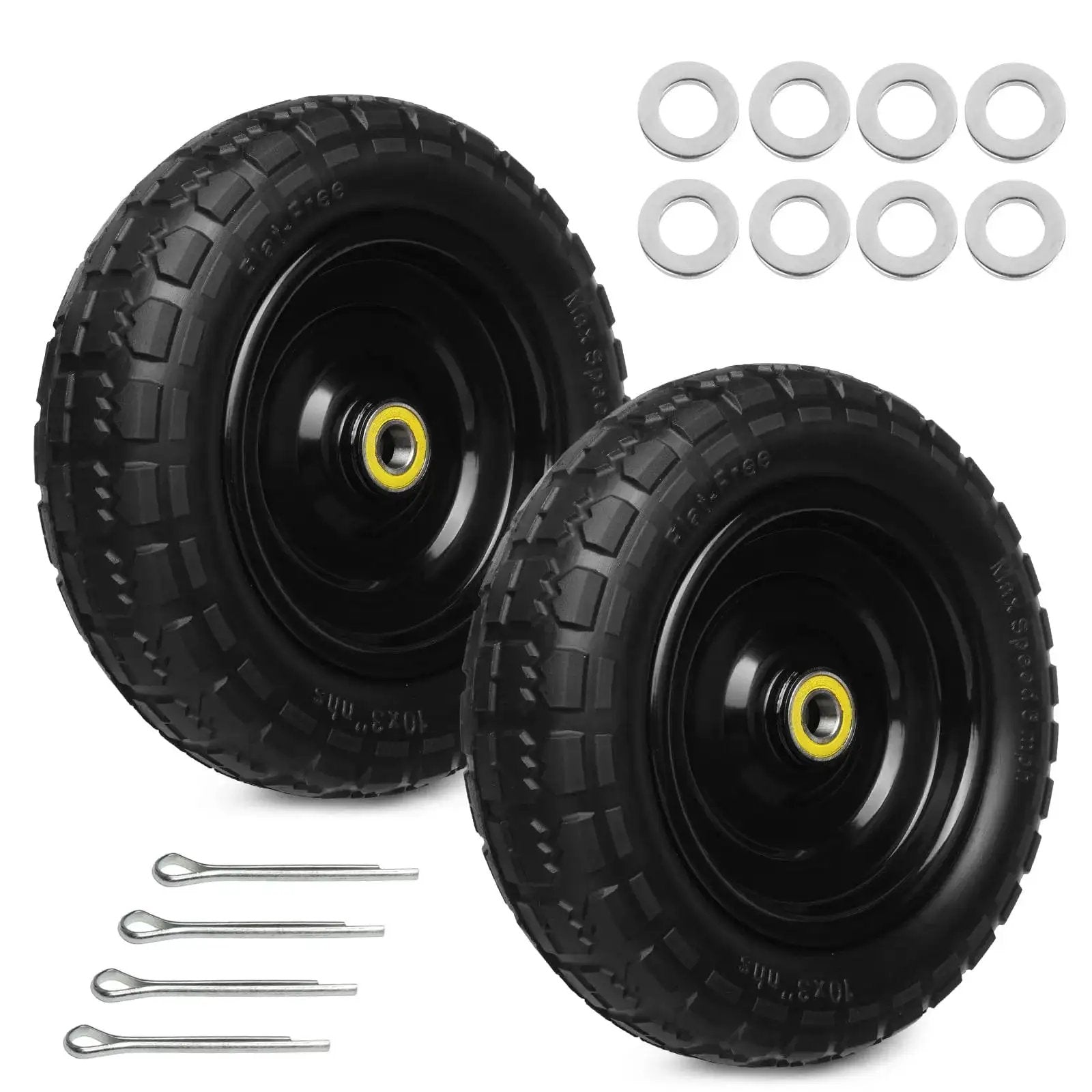 13 Inch Flat Free Tire Set 4.00-6 With Puncture Resistant Polyurethane Foam And 5/8 Inch Bearings 2.17 Inch Offset Hub for carts