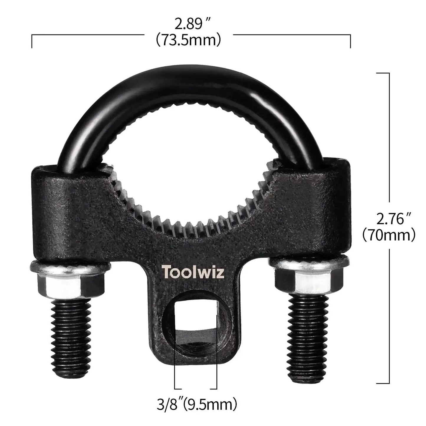 Front view of Inner Tie Rod Removal Tool Three Eighths Inch Universal Low Profile 30 To 42MM with dimensions