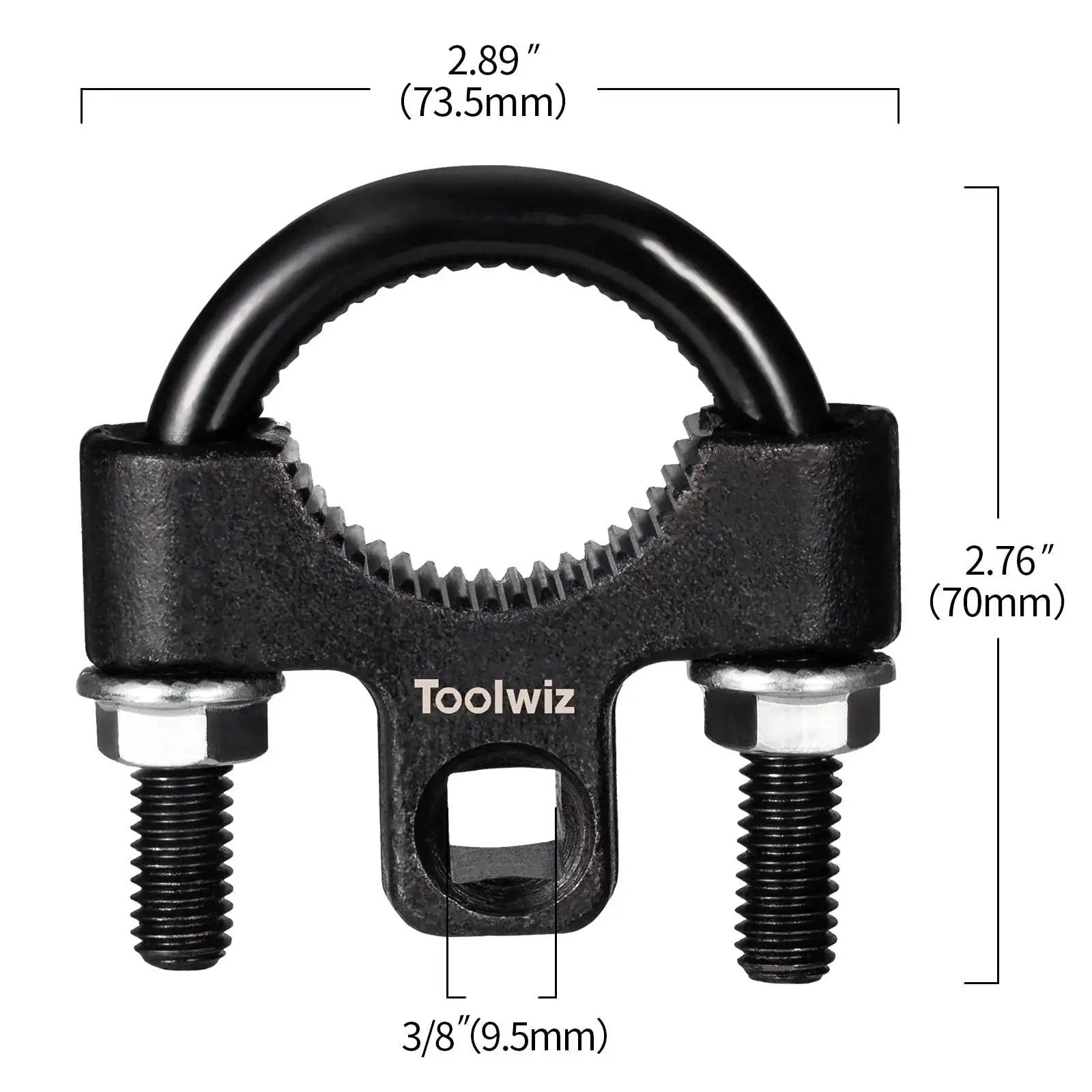 Front view of Inner Tie Rod Removal Tool Three Eighths Inch Universal Low Profile 30 To 42MM with dimensions