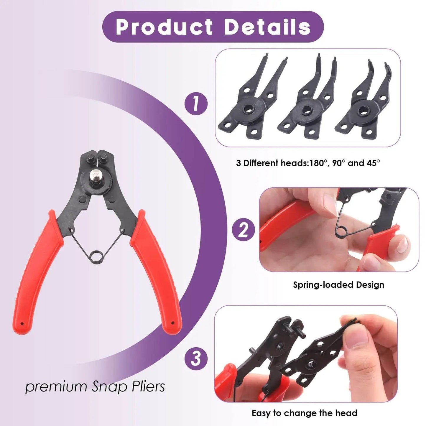 All In One 4 In 1 Snap Ring Pliers Kit With 262 Pcs External And Internal Retaining Rings 6 Sizes From 4mm To 30mm shown with pliers and interchangeable heads.