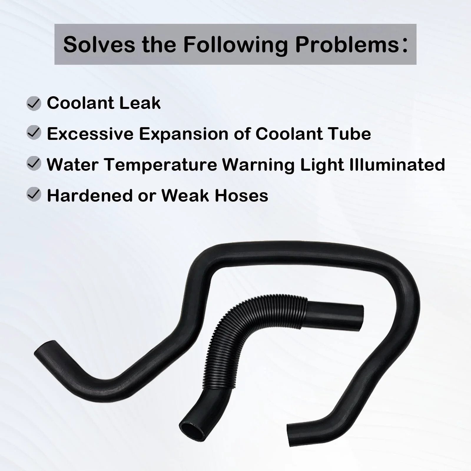 Engine Upper And Lower Radiator Coolant Hose Kit For Cadillac Escalade, Chevy Avalanche, Silverado, Suburban, Tahoe, GMC Sierra, Yukon Replacement 22827731 22827735 Premium Quality Rubber shown solving radiator issues.