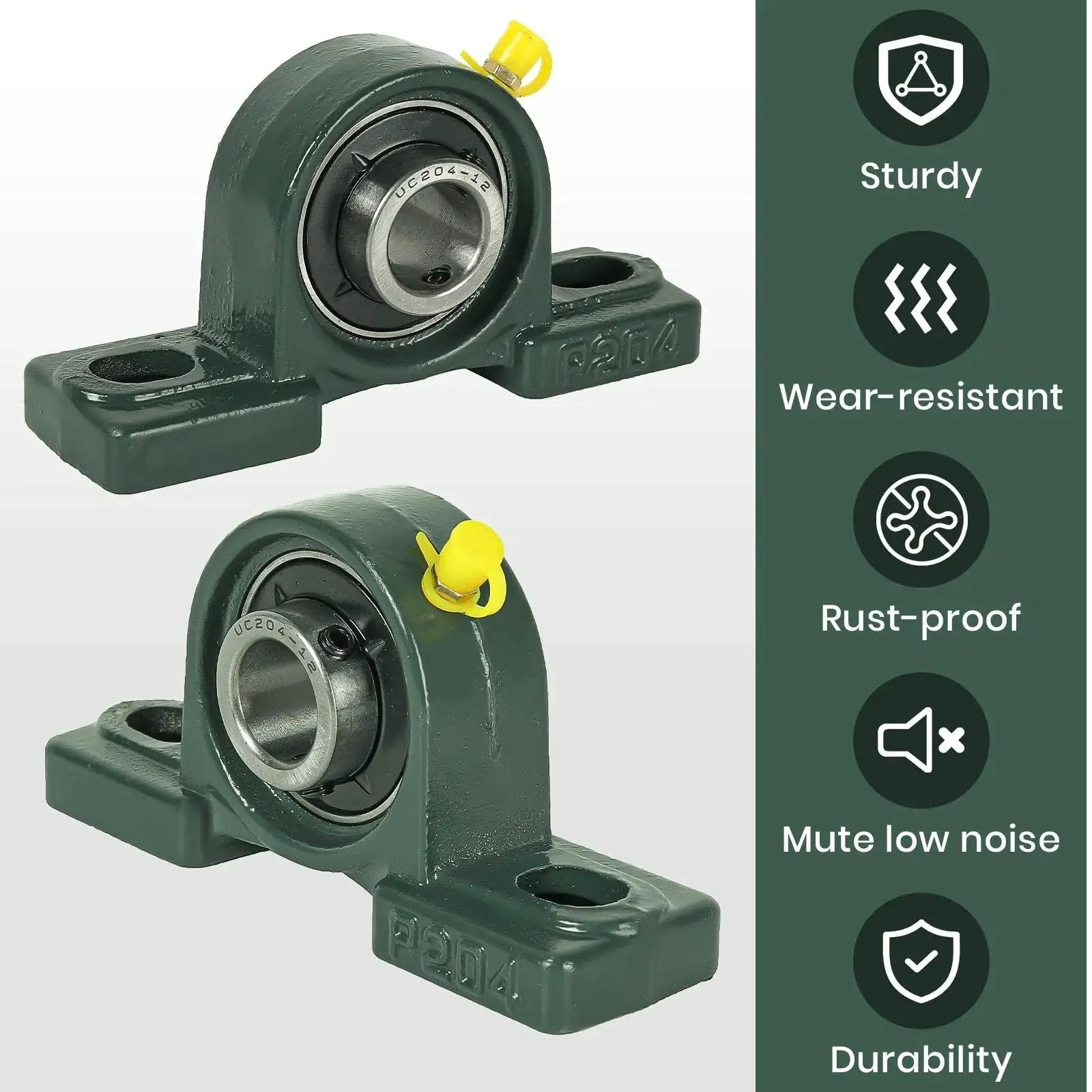 Two Pack Mounted Pillow Block Bearing With Three Quarter Inch Bore And Solid Cast Iron Base Self Aligning Bearing Steel Insert For Heavy Duty Machinery AR-PRO UCP204 12 UCP204-12 For Conveyors And General Purpose Equipment