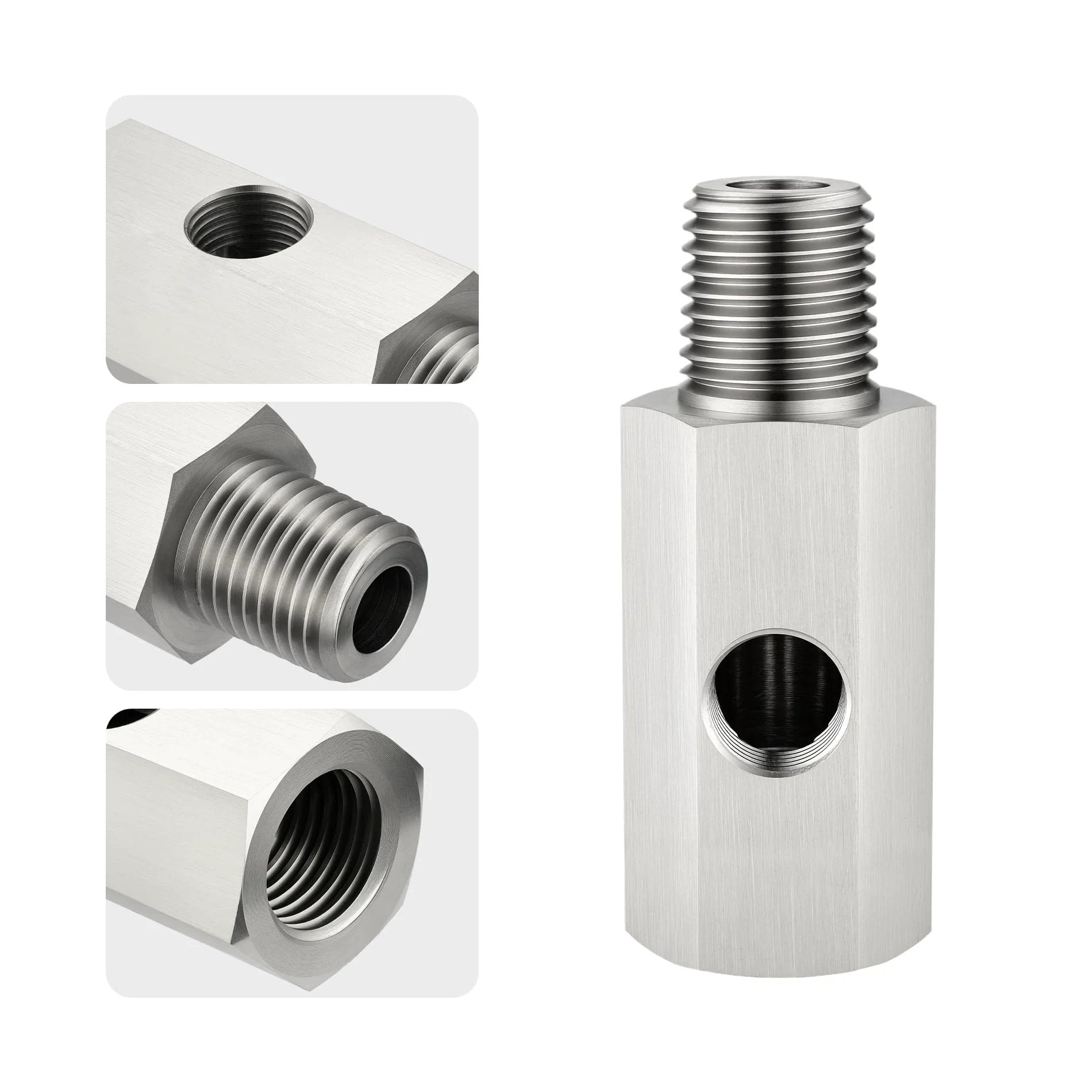 Stainless Steel Oil Pressure Sensor Tee Adapter With 1/4 NPT Female Outlet 1/4 NPT Male Inlet And 1/8 NPT Female Center Port