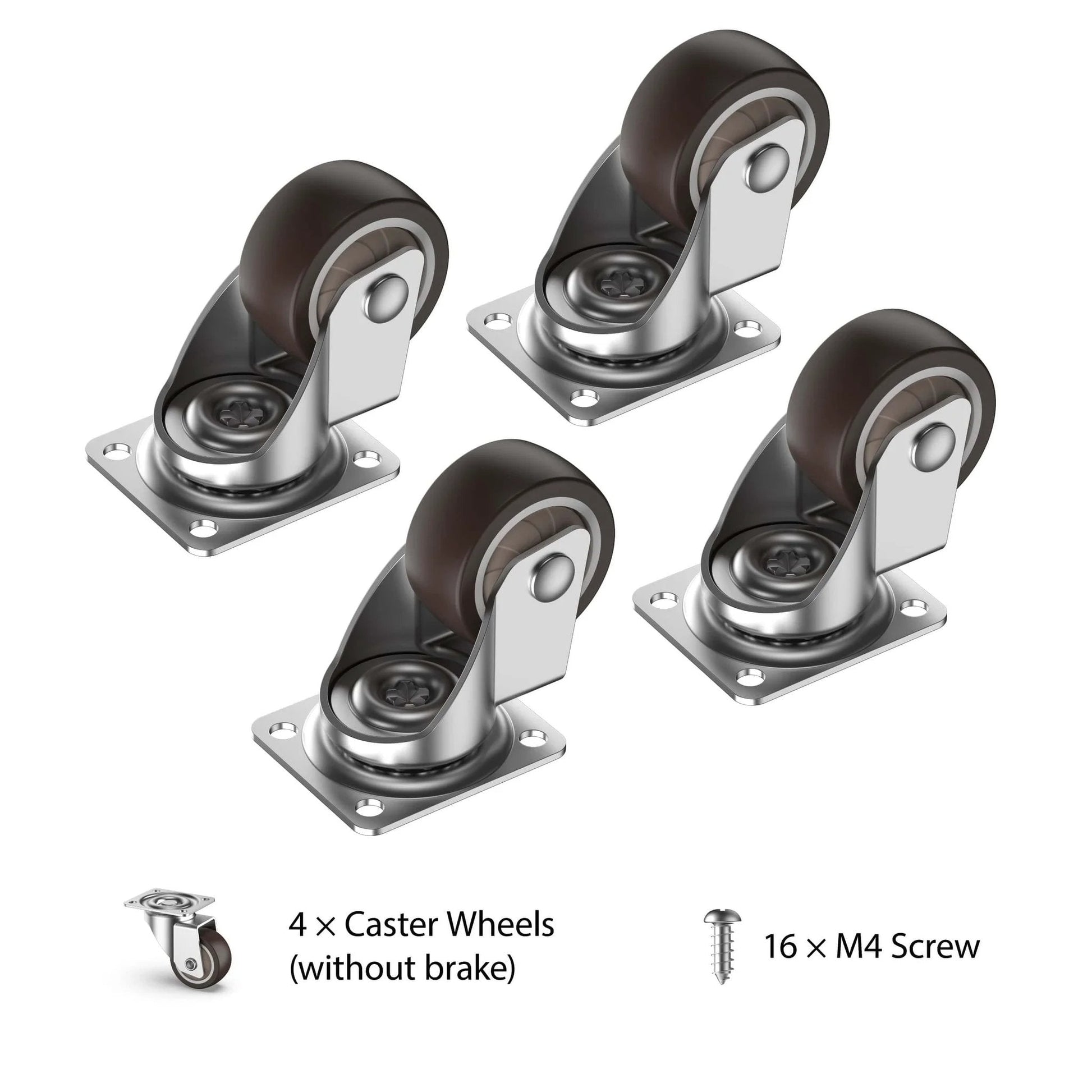 1" Small Caster Wheels for Furniture - Low Profile Casters Set of 4, Total Capacity 90 lbs, Perfect for Nightstand, Side Table, and Small Projects (No Brake)