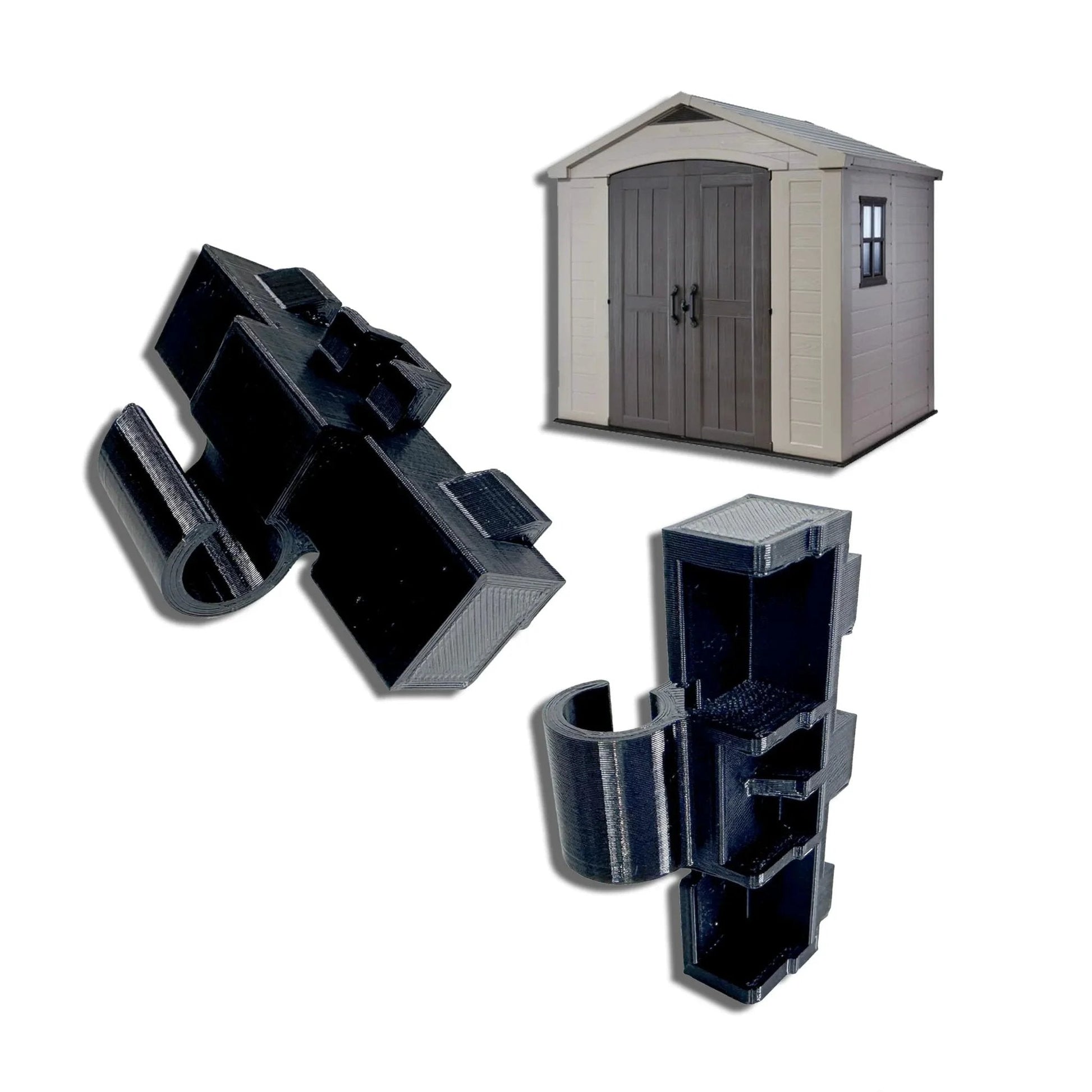2 Pack Replacement Hinges For Keter Factor Apex Garden Storage Unit Part DX463 shown with storage unit