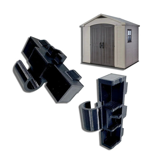 2 Pack Replacement Hinges For Keter Factor Apex Garden Storage Unit Part DX463 shown with storage unit