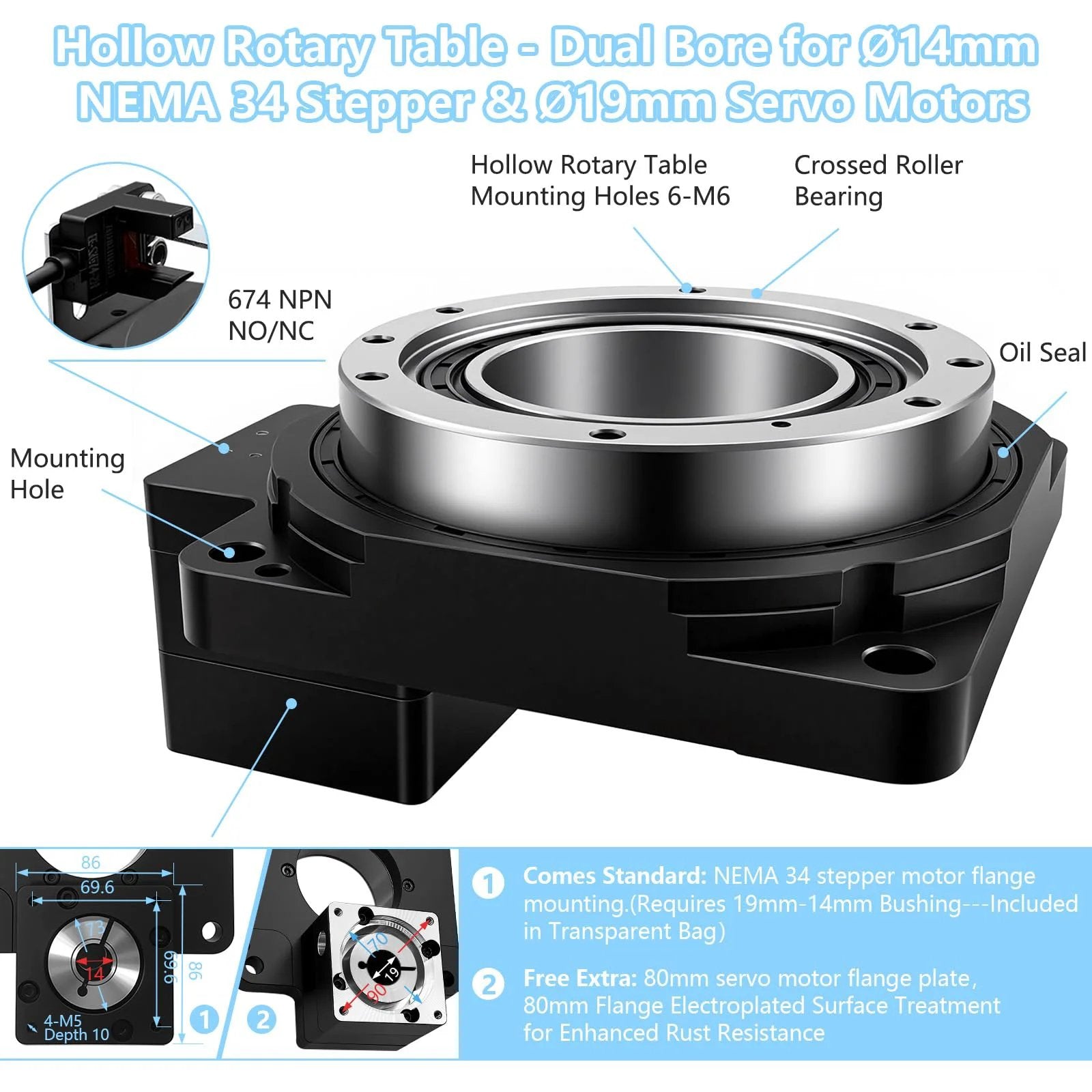 Top Notch Hollow Rotary Platform Positioner Actuator With 360 Degree Indexing Table Ultra Accurate To One Arc Minute