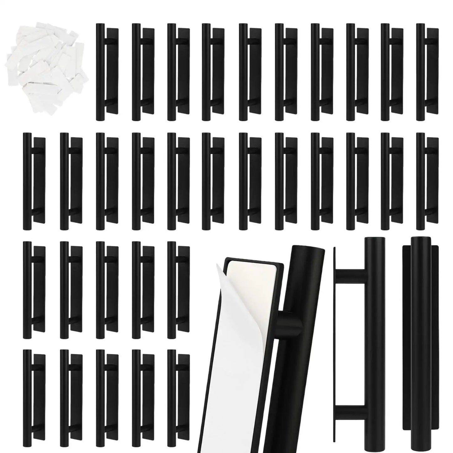 Push Pull Helper Self-Adhesive Cabinet Handles 30 Pack Black ABS Plastic with Double-Sided Tape