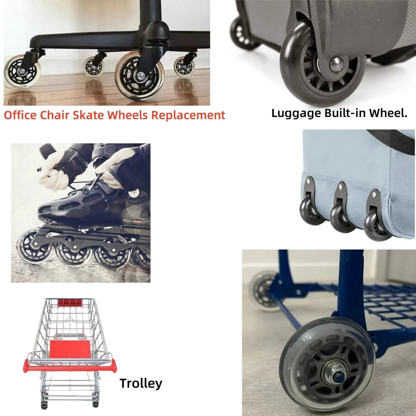 80mm PU Replacement Luggage Wheels with ABEC-7 Bearings for Suitcases, Duffel Bags, Trolley Bags, Inline Skates and Caster Boards
