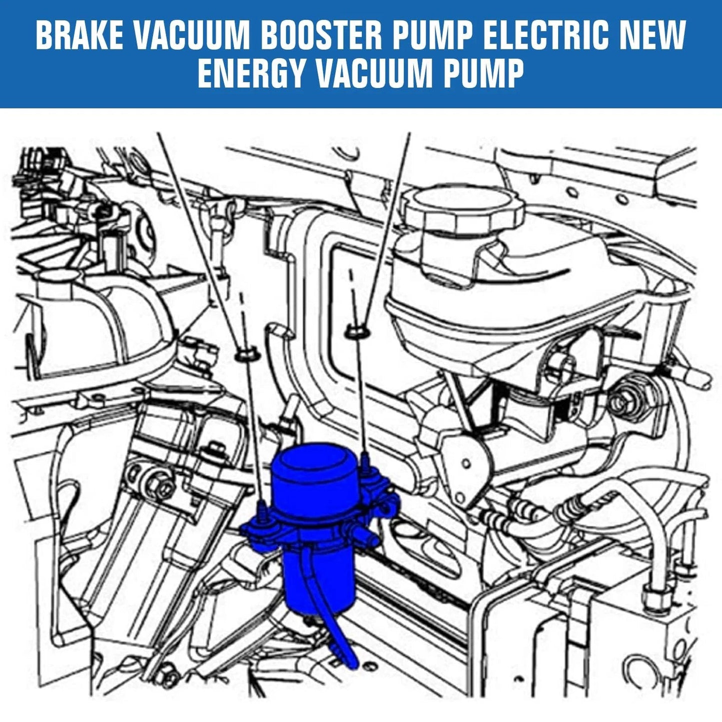 Illustration of Electric Brake Vacuum Pump Assembly For Car Power Brake Booster showing installation location in engine bay