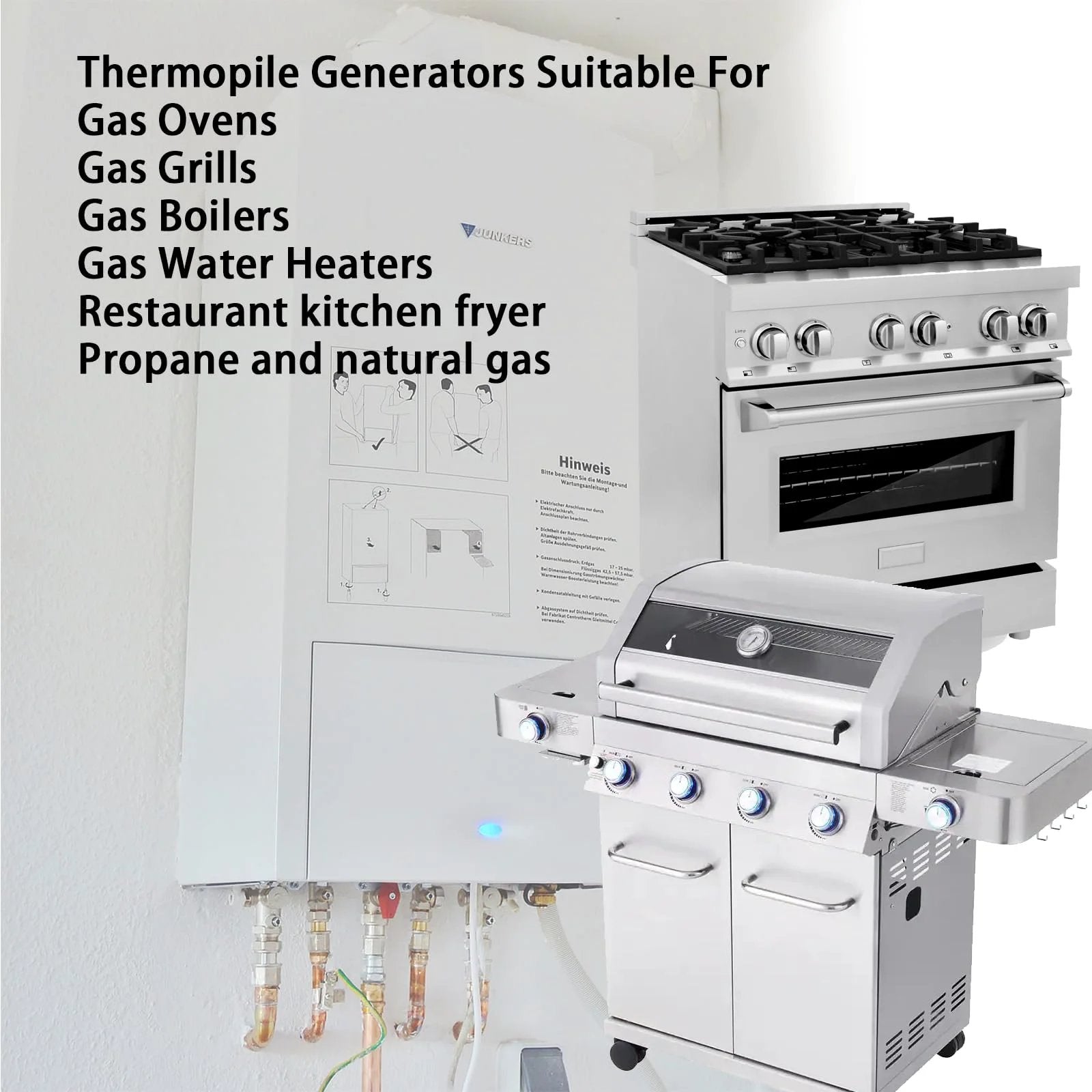 Thermopile Assembly 36 Inch for HVAC Pros Robertshaw 1950-001, 250 to 750 Millivolts MV, shown with gas ovens and grills
