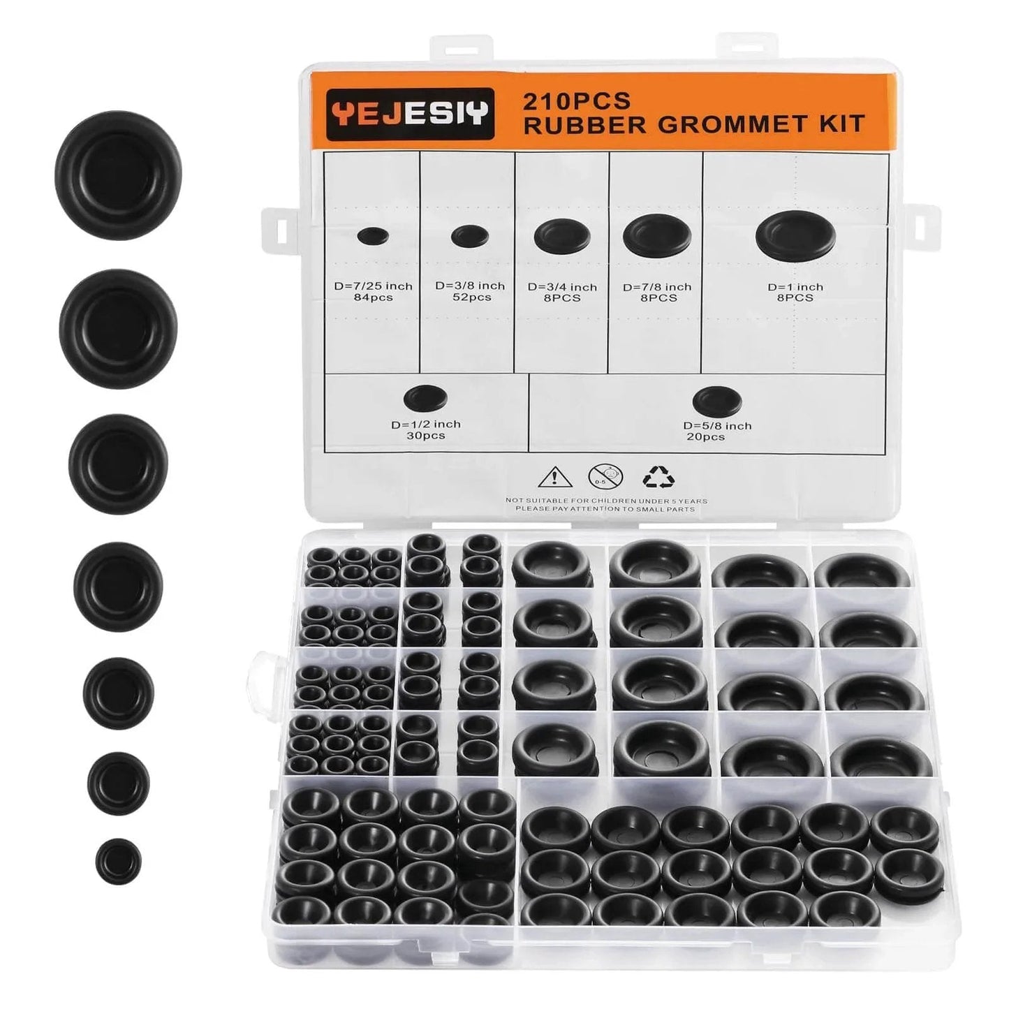 210Pcs Rubber Grommet Kit With 7 Sizes For Wiring Automotive And Home Improvement Closed Wire Grommets in open case