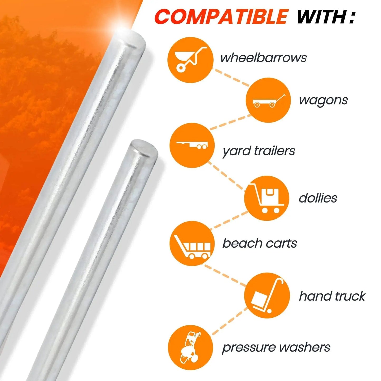 Two Pack 5/8 Inch By 36 Inch Zinc Plated Steel Rods For Axle Shafts On Hand Trucks Dollies Wagons And Wheelbarrows, compatibility chart