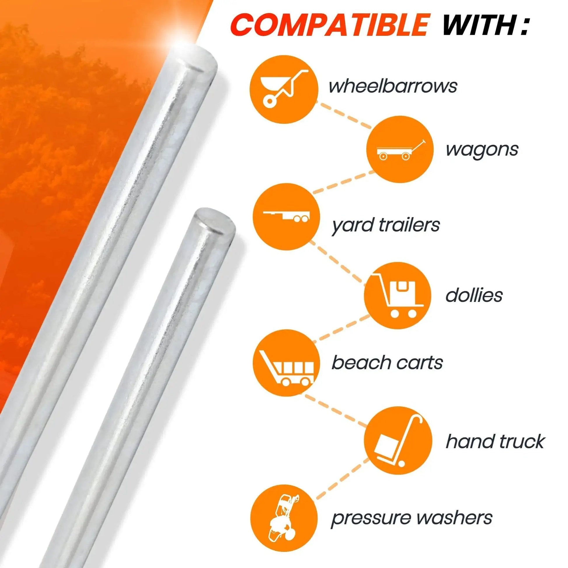 Two Pack 5/8 Inch By 36 Inch Zinc Plated Steel Rods For Axle Shafts On Hand Trucks Dollies Wagons And Wheelbarrows, compatibility chart