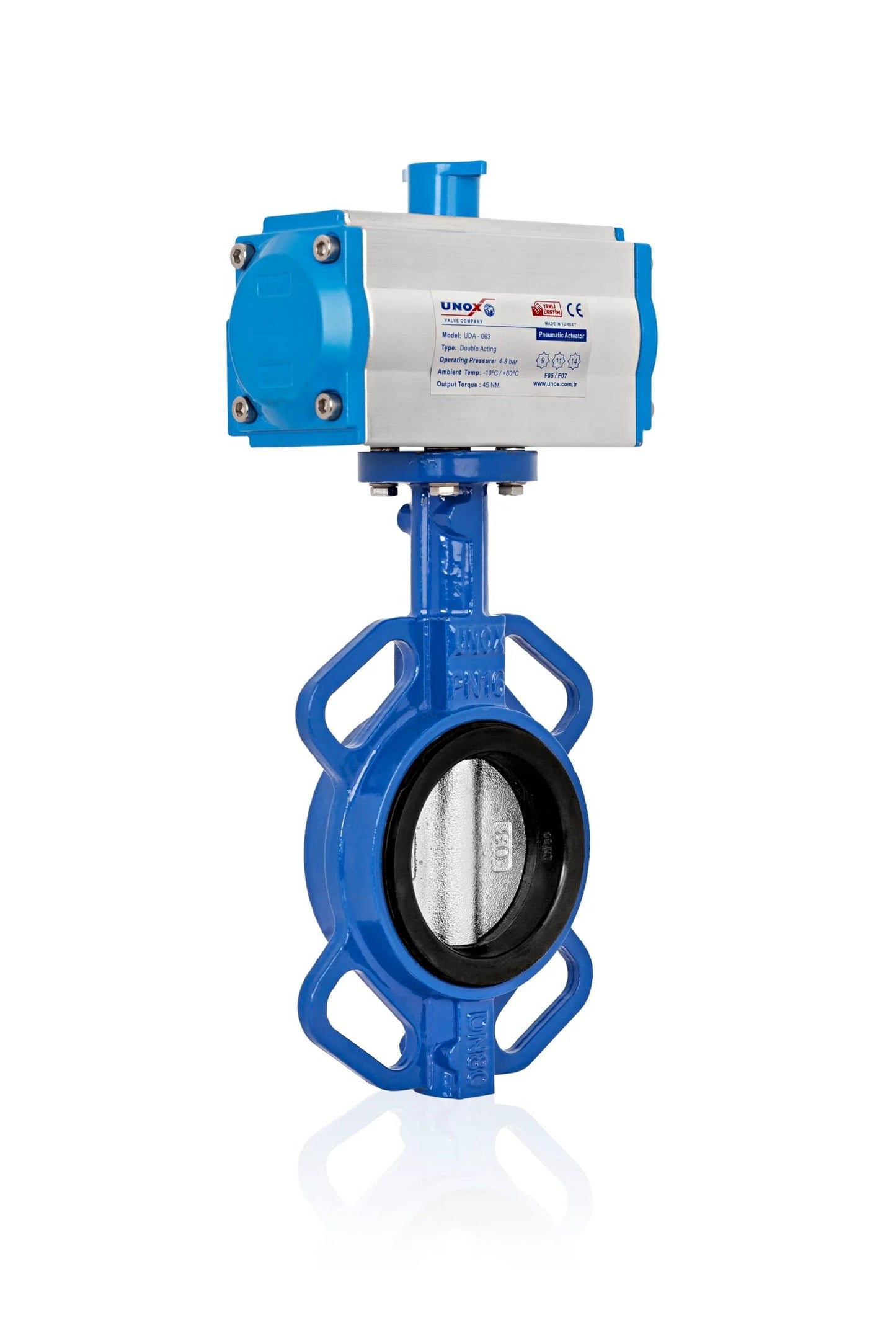 Pneumatic Actuated Butterfly Valve Wafer Type DN125 5 Inch Double Acting 230 PSI 16 Bar Heavy Duty Stainless Steel AISI 304 Disc