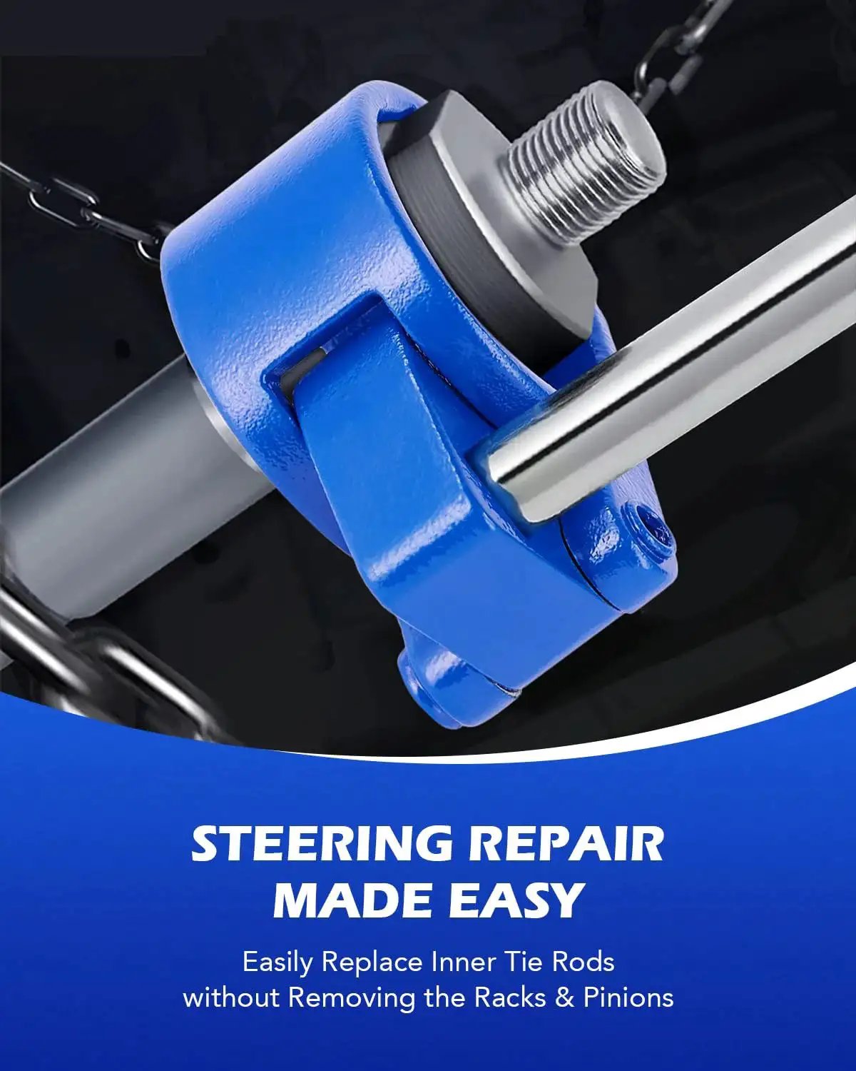 Inner Tie Rod Removal Tool Eighth Inch Square Drive Fits 27 To 44 Mm Ends close-up view showing installation on tie rod