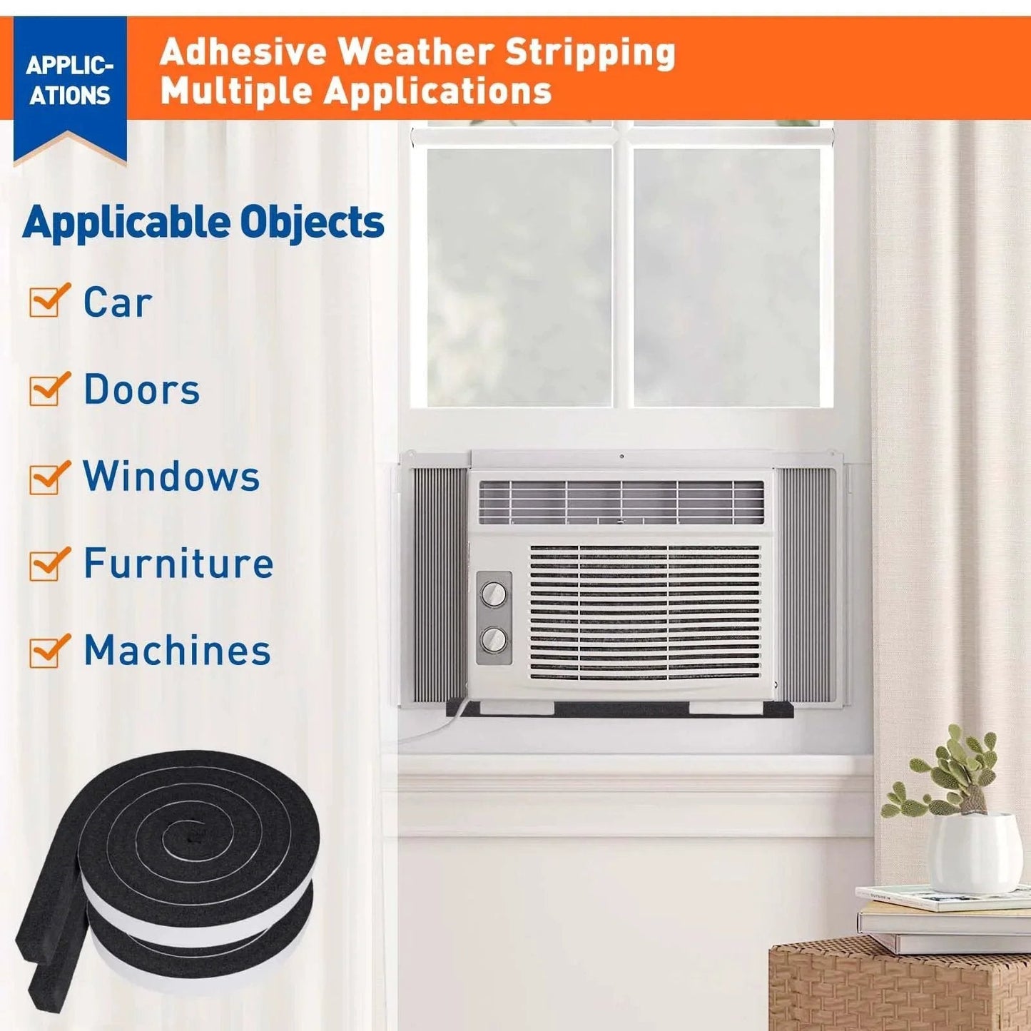 Ultimate Must Have Weather Stripping Door Seal One Inch Wide One Inch Thick Foam Tape For Window Insulation Two Rolls Total