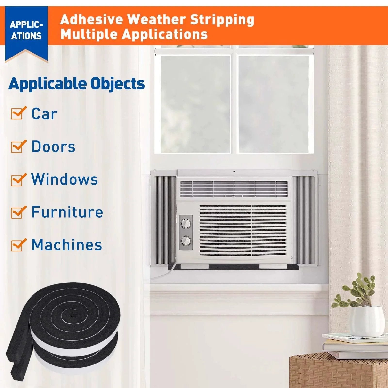 Ultimate Must Have Weather Stripping Door Seal One Inch Wide One Inch Thick Foam Tape For Window Insulation Two Rolls Total