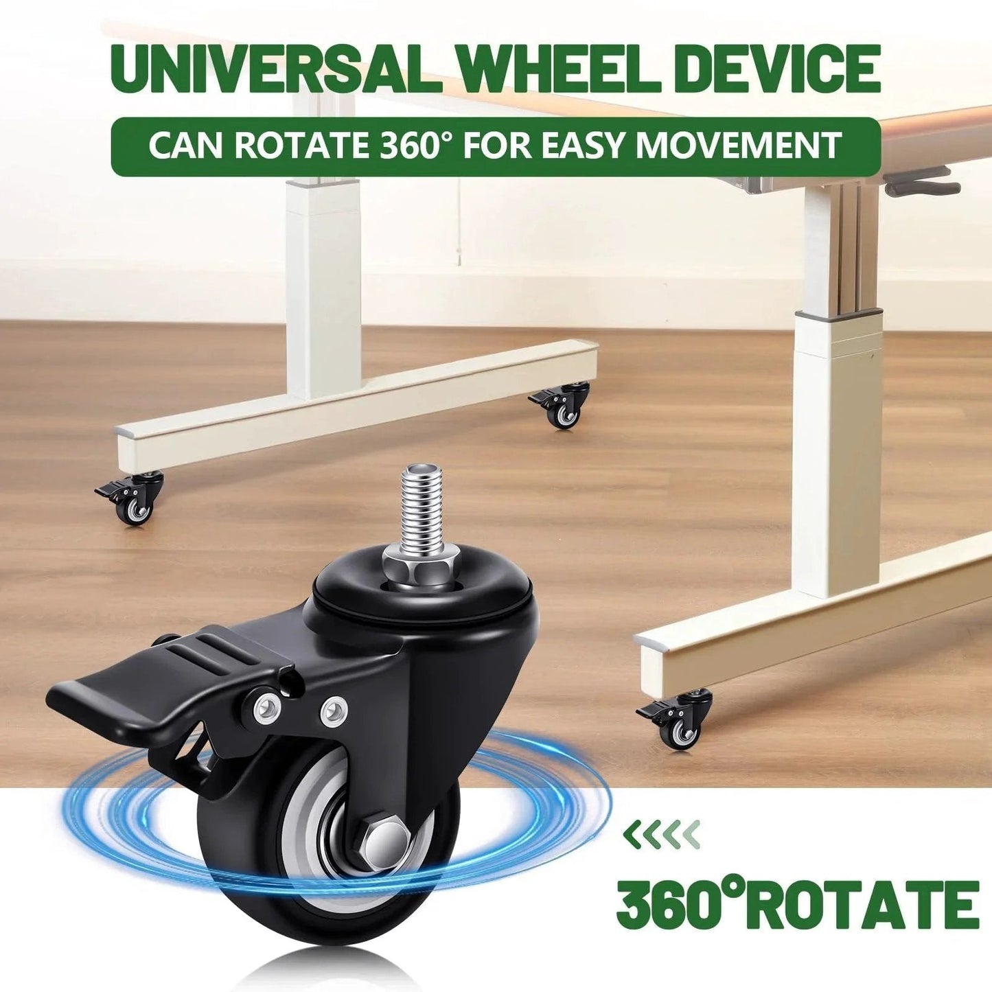 Set Of 12 M8 Caster Wheels 2 Inch Heavy Duty Swivel Locking Desk Carts Furniture Wheels With Dual Brakes close-up