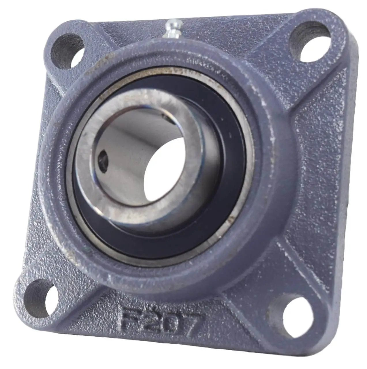 Front view of One And One Quarter Inch Bore Four Bolt Flange Bearing With Two Set Screws F4B SC 104 UCF207 20 Cast Iron Housing