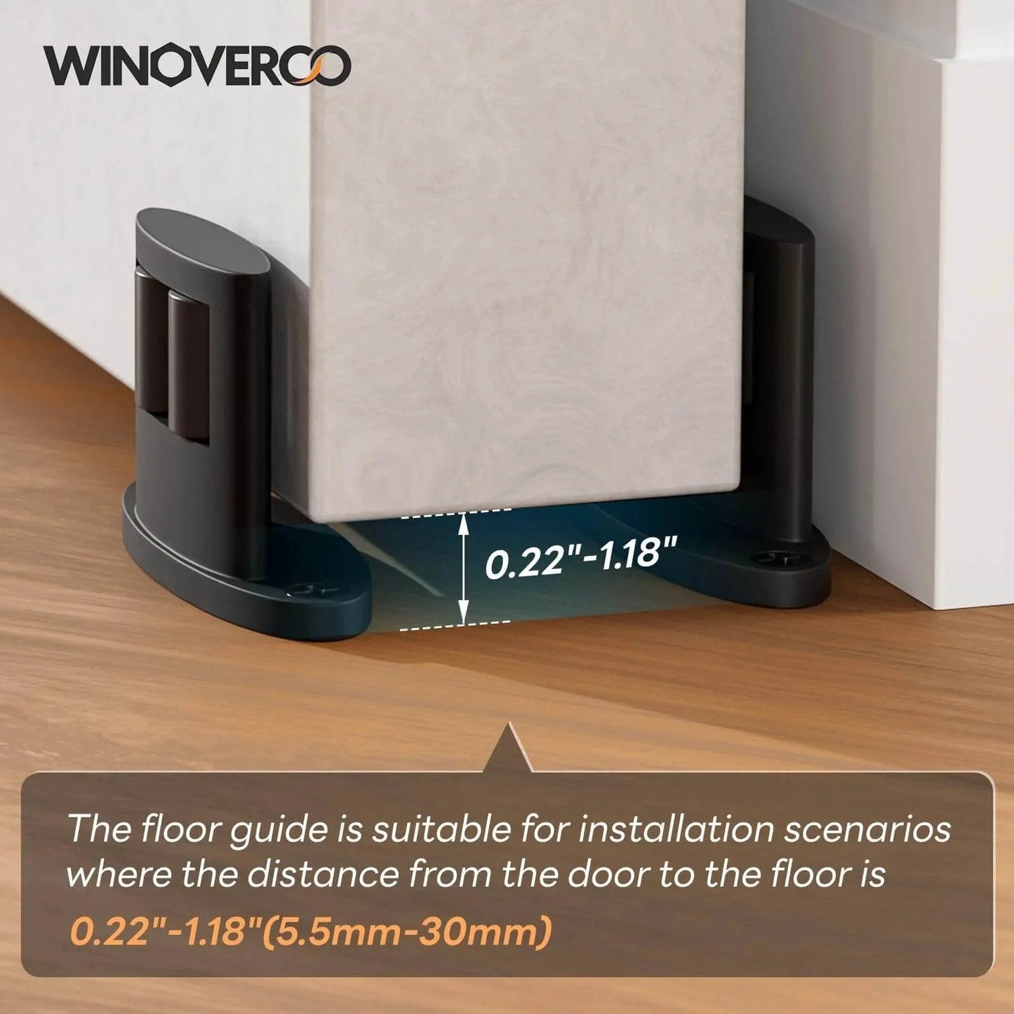 Set Of Four Sliding Barn Door Bottom Floor Guides With Double Sided Roller Design For Smooth Quiet Operation In Durable Aluminum Alloy Floor Mounted Black Finish Installed