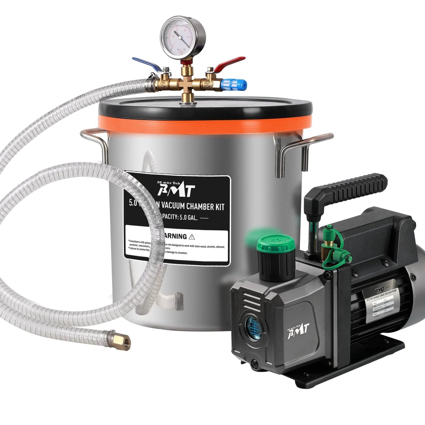 5 Gallon Vacuum Chamber Kit With 4.5 CFM Vacuum Pump, Tempered Glass Lid, 38 Micron Chamber Set, No Oil Included, Perfect For Wood Stabilization And Resin Projects, A Solid Boss Setup For Hobbyists And Pros