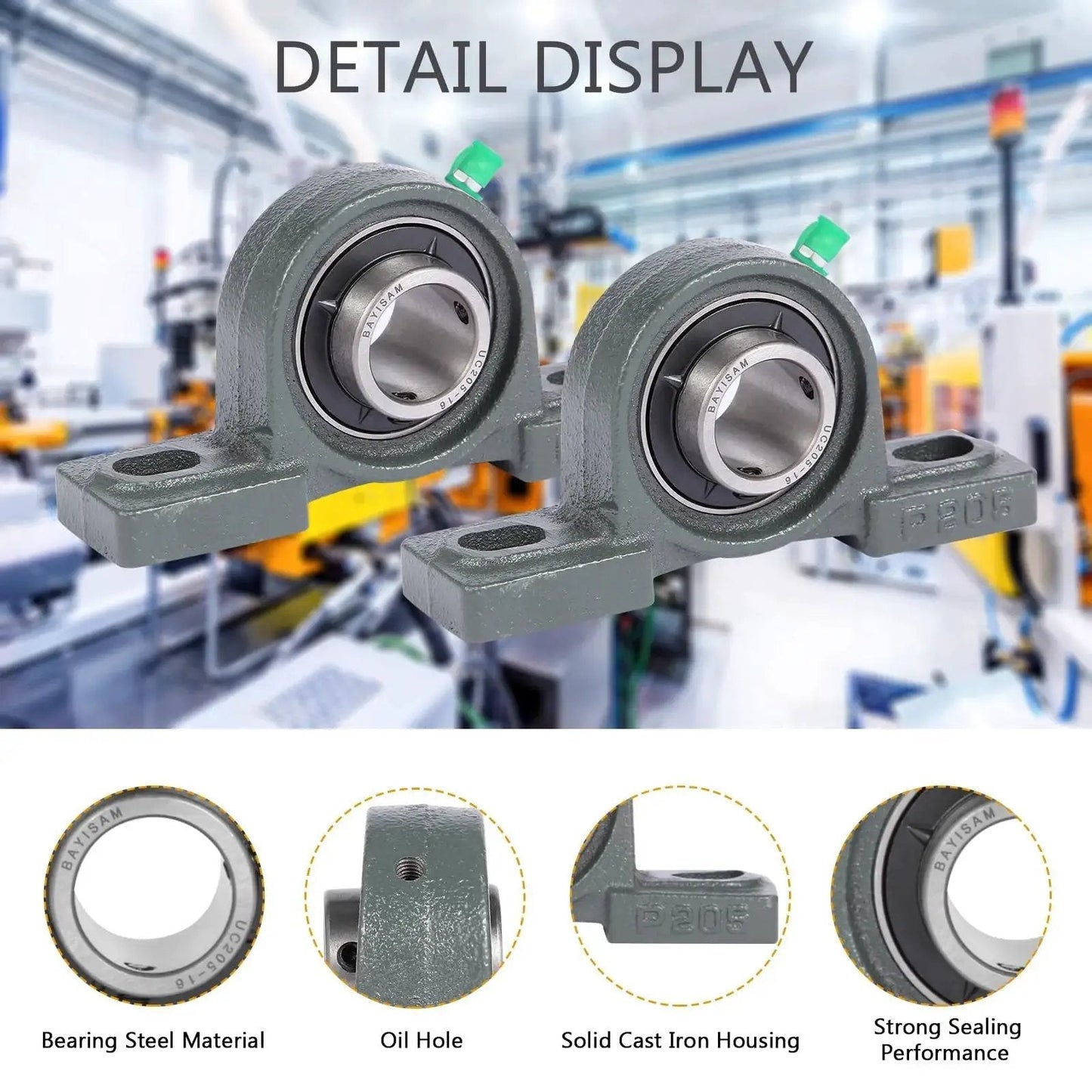 2 Pack UCP205-16 Mounted Pillow Block Ball Bearing Set With 1 Inch Bore Bearing Steel Construction Industrial Grade