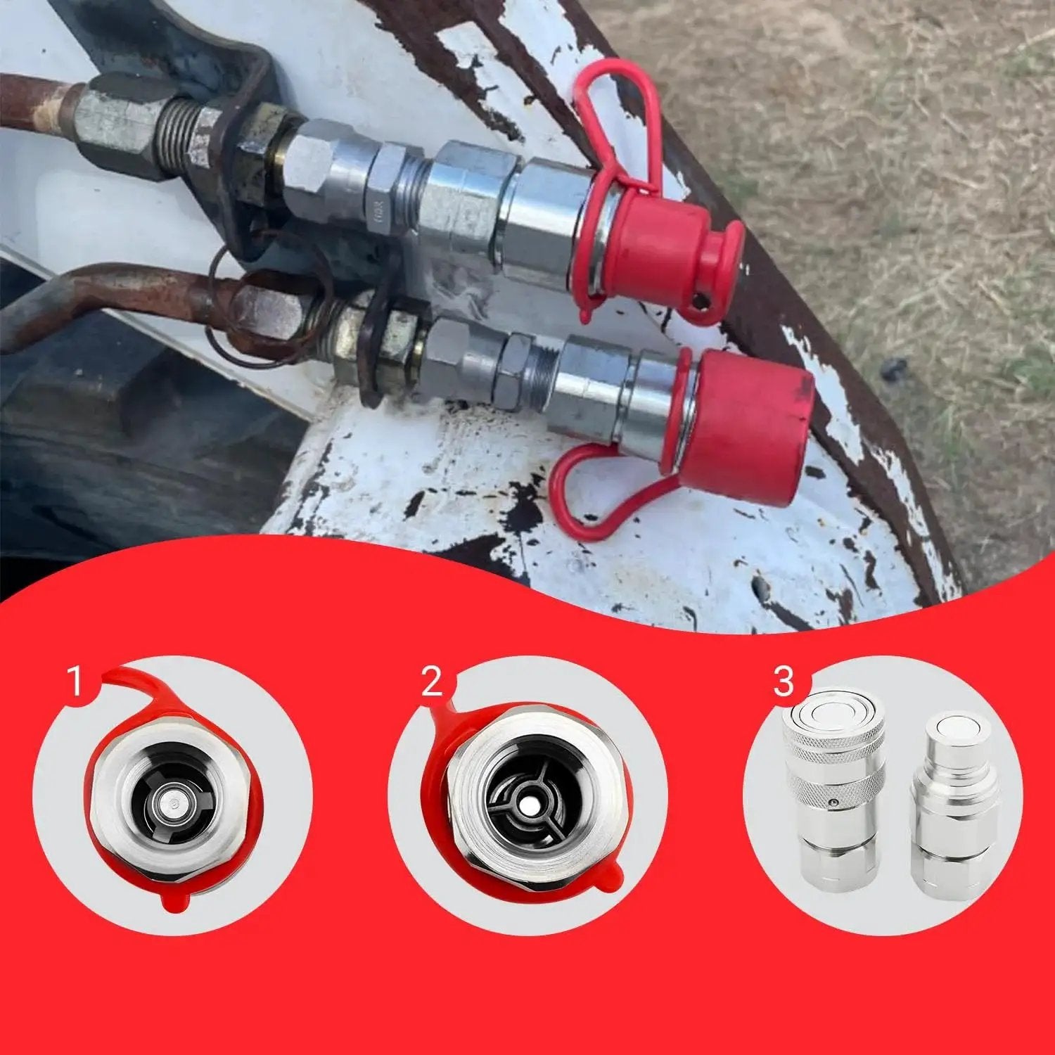 2 Sets Flat Face Hydraulic Quick Connect Couplers For Skid Steer Loaders Half Inch NPT ISO 16028 With Dust Caps Male And Female 5076 PSI Rating Built Tough For Agriculture Construction And Logging Wzytshun.