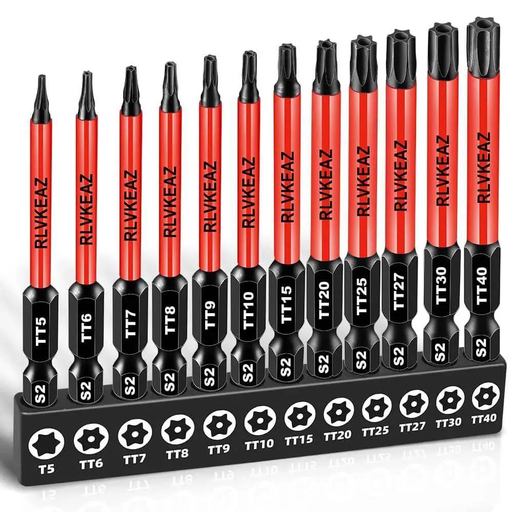 Heavy Duty 12 Piece Impact Torx Bit Set 3 Inch Long S2 Steel Tough As Nails Tamper Proof Star Bits T5 To T40 One Quarter Inch Hex Shank Magnetic High Torque For Automotive Electronics And DIY Repairs RLVKEAZ