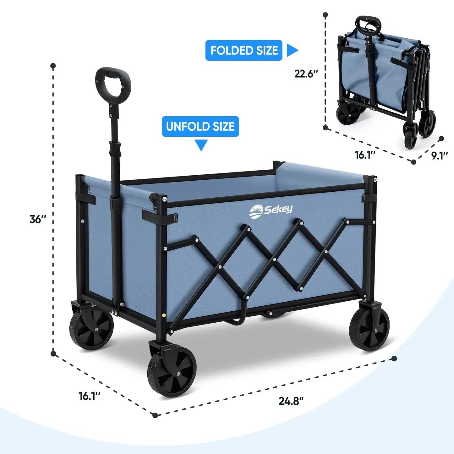 Heavy Duty Foldable Wagon Cart 220 Lb Capacity For Groceries Shopping And Garden with dimensions and folding feature