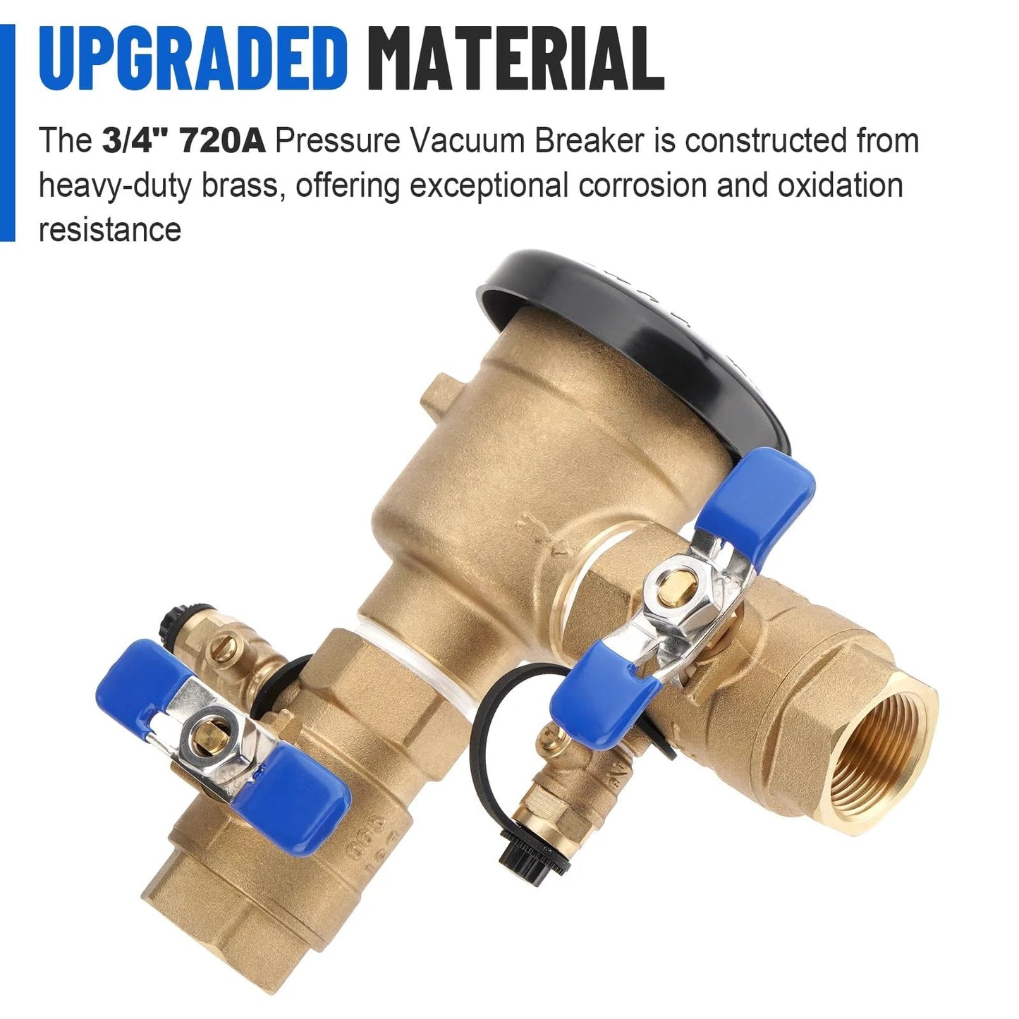 Go-To Three Quarters Inch Brass Pressure Vacuum Breaker Assembly 720A Backflow Preventer For Lawn Irrigation And Garden Watering