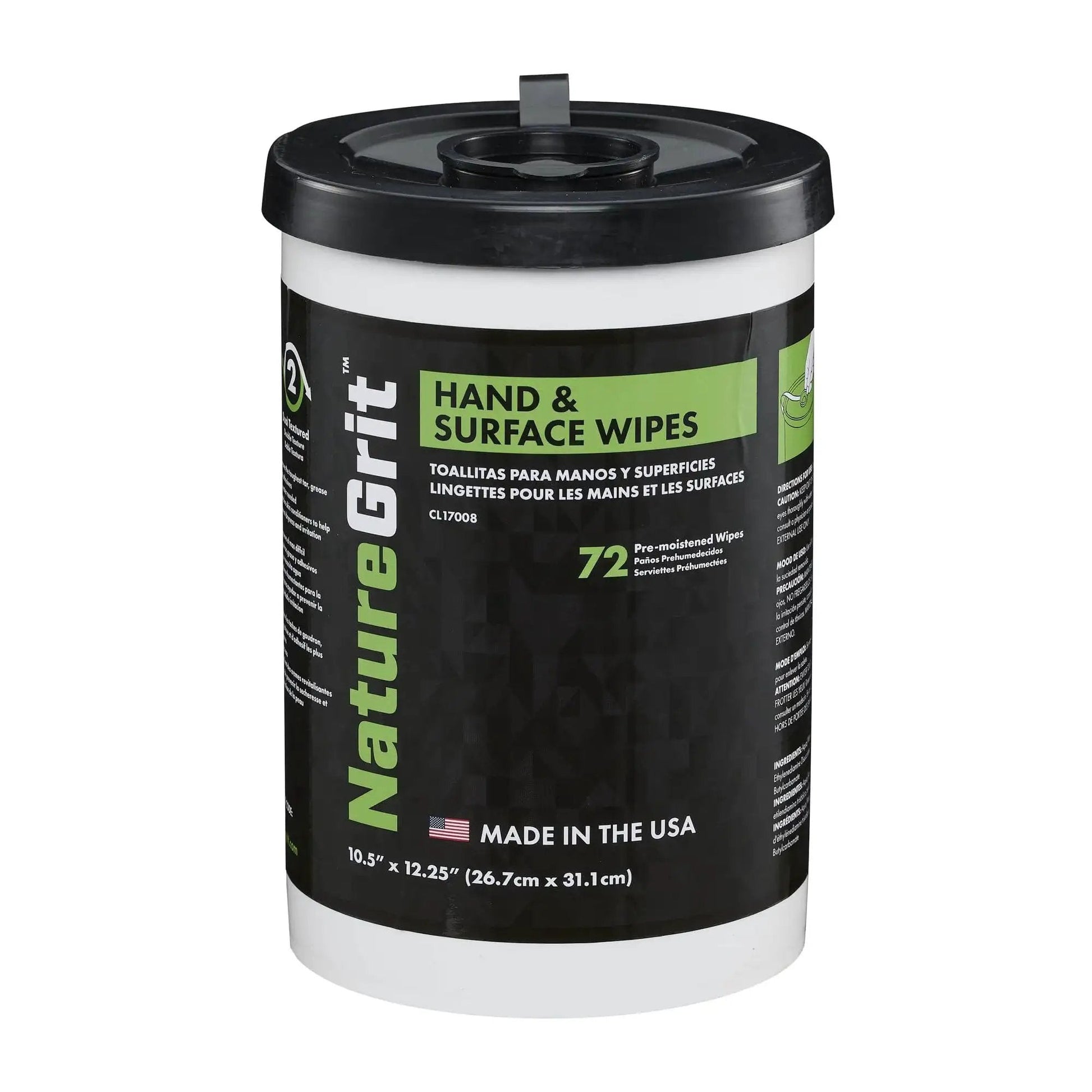 Mechanic Hand And Surface Wipes With Degreaser For Grime Removal Six Canisters featuring Nature Grit label and container size details.