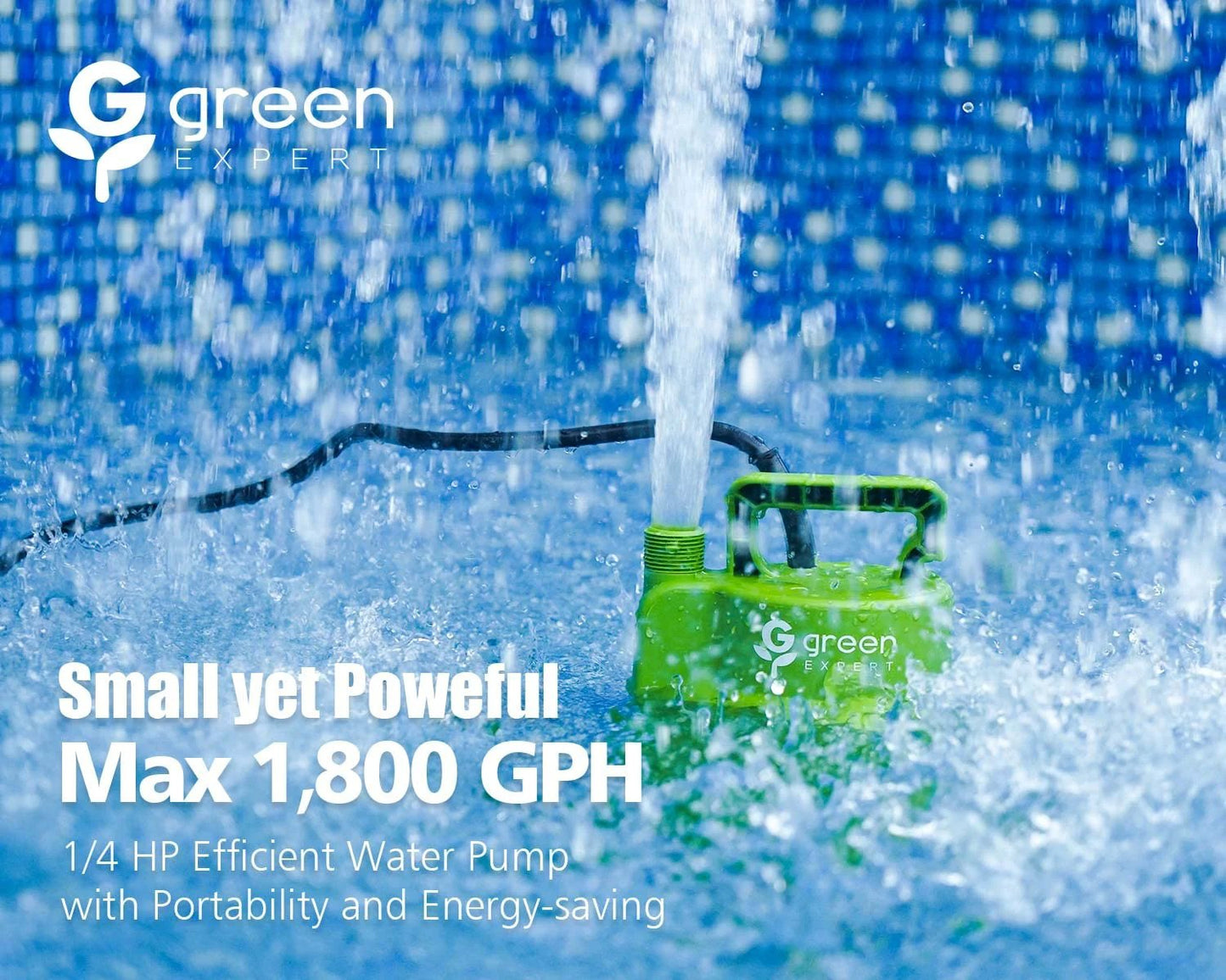 Powerful Submersible Sump Pump For Fast Water Removal One Quarter HP 1800 GPH High Flow With 25 Foot Power Cord Green Expert