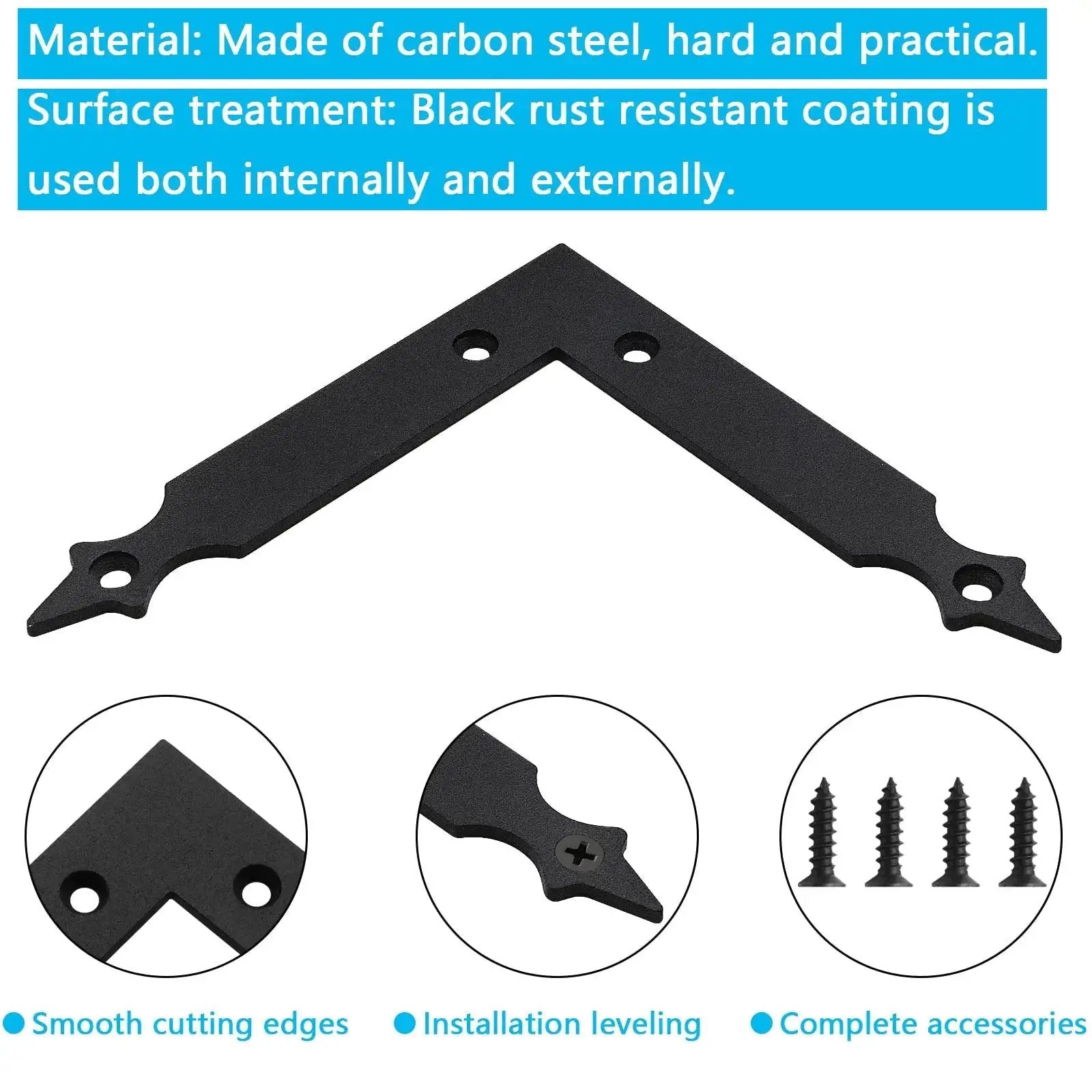 Four Piece L Shaped Corner Brackets Set In Black Carbon Steel For Sliding Barn Doors And Farmhouse Decor Ideal For Garages Gates Shutters