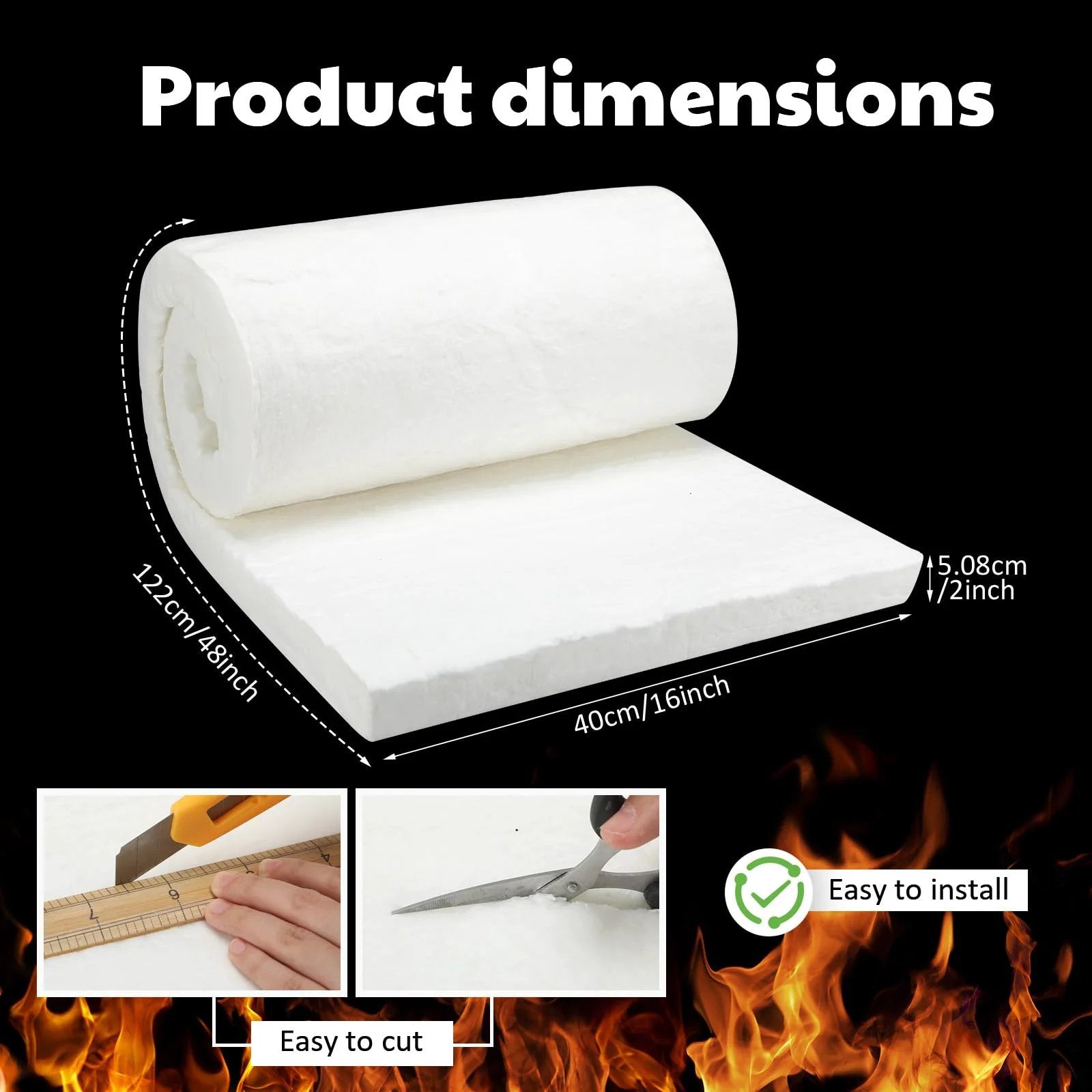 Ceramic Fiber Insulation Blanket for Forge and Kilns Fanfanwin, 2 Inch Thick by 16 Inch by 48 Inch, unrolled with cutting tools