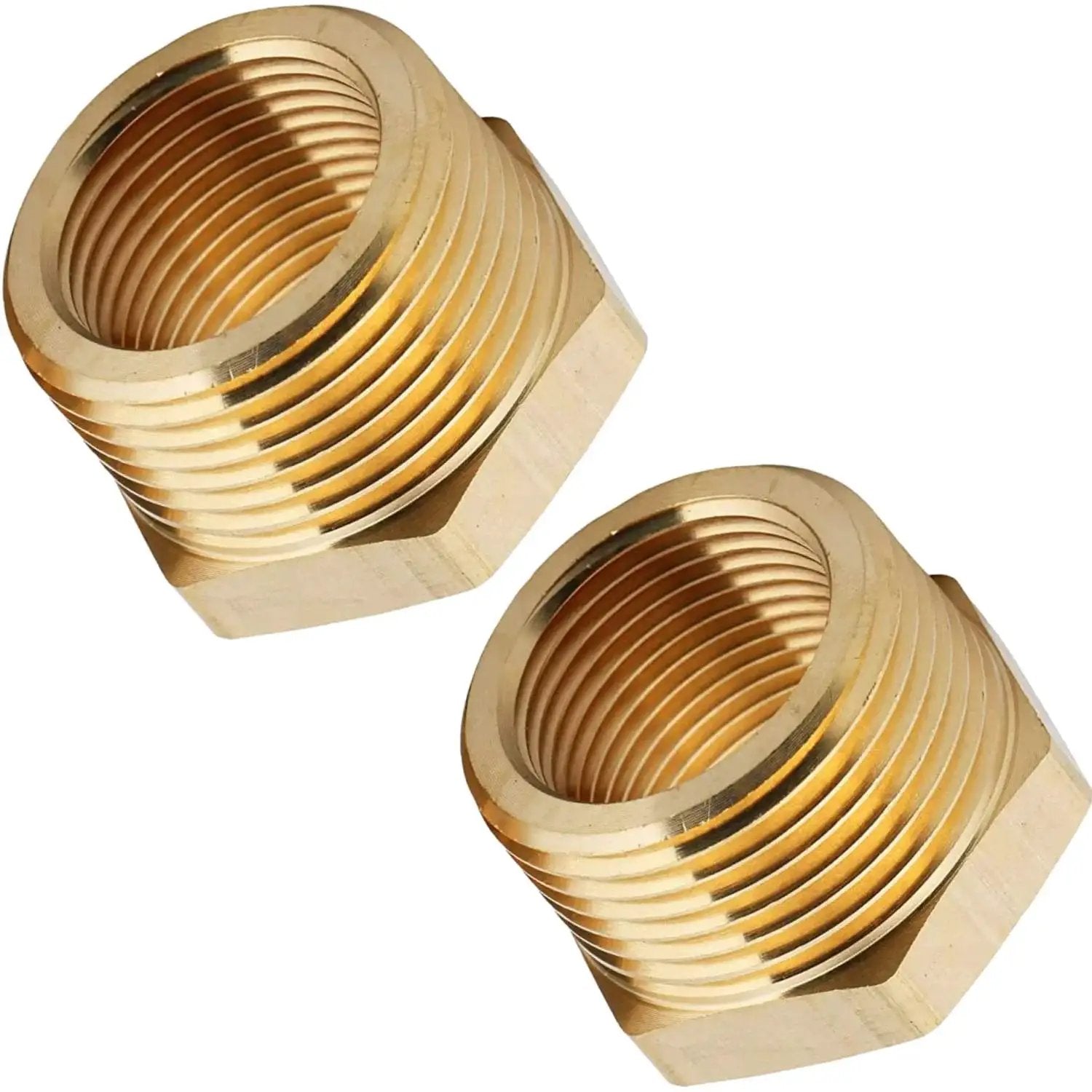 Brass 1 Inch Male To 3/4 Inch Female NPT Reducer Fitting Hex Bushing For Plumbing 2 Pack Leak Resistant Durable Connector By CX Wonderland