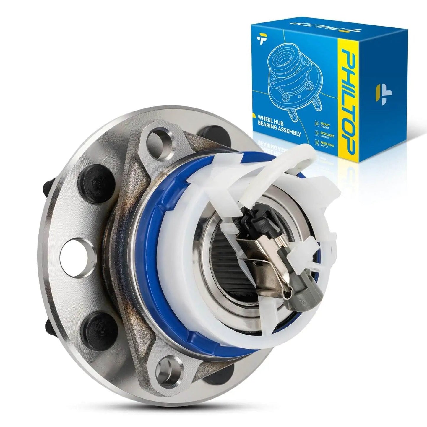 Front Wheel Bearing Hub Assembly w/ ABS, 5-Lug Replacement Single Unit for Buick LeSabre 1991-1999, product packaging visible